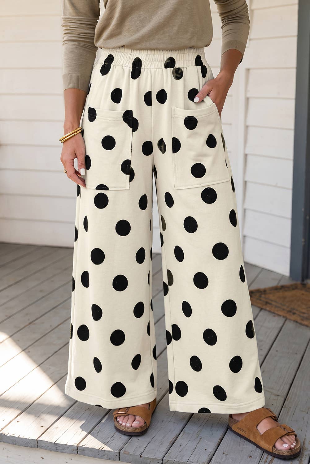 Polka Dot Wide Leg Pocket Shift Pants