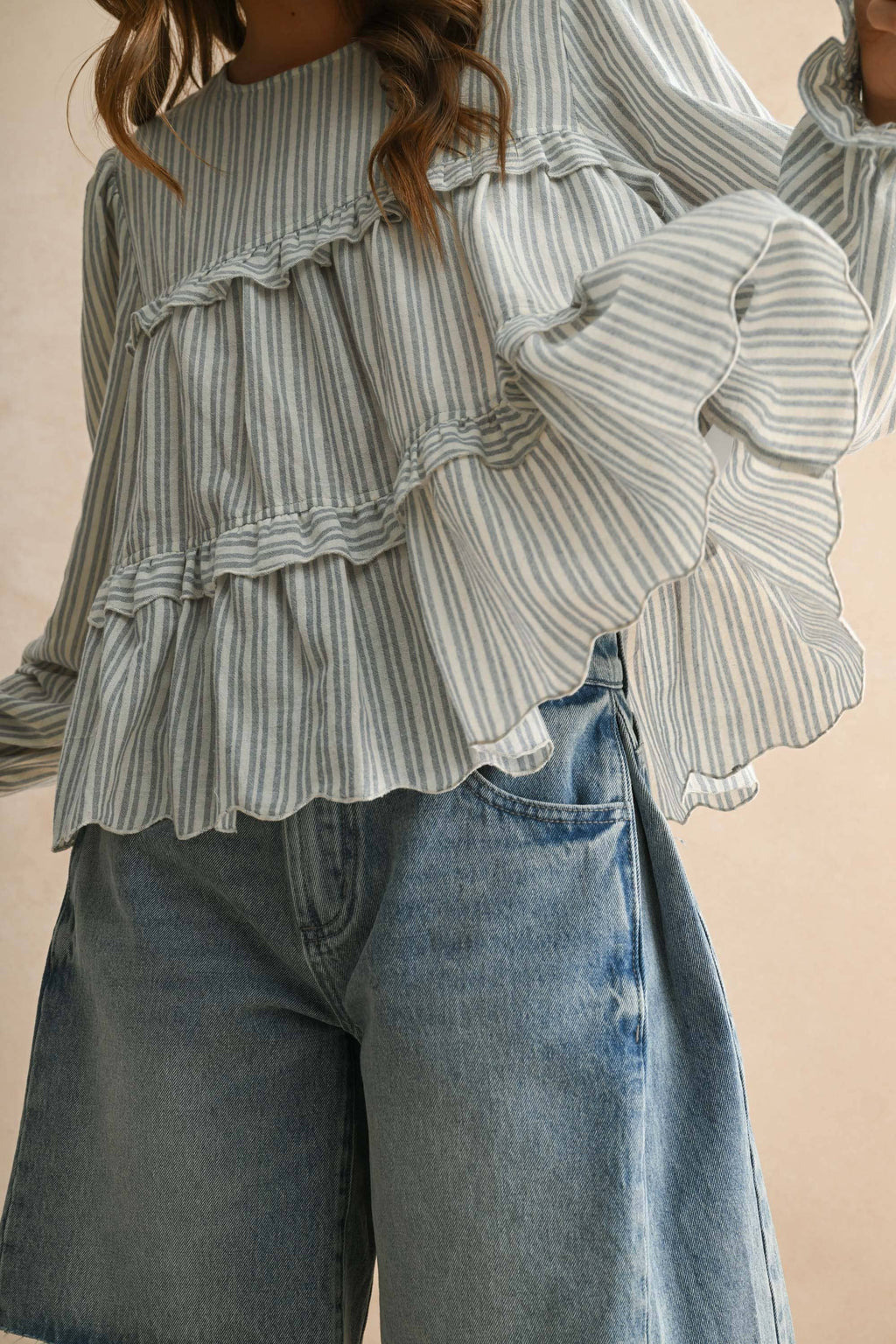 Striped Ruffle Detail Blouse