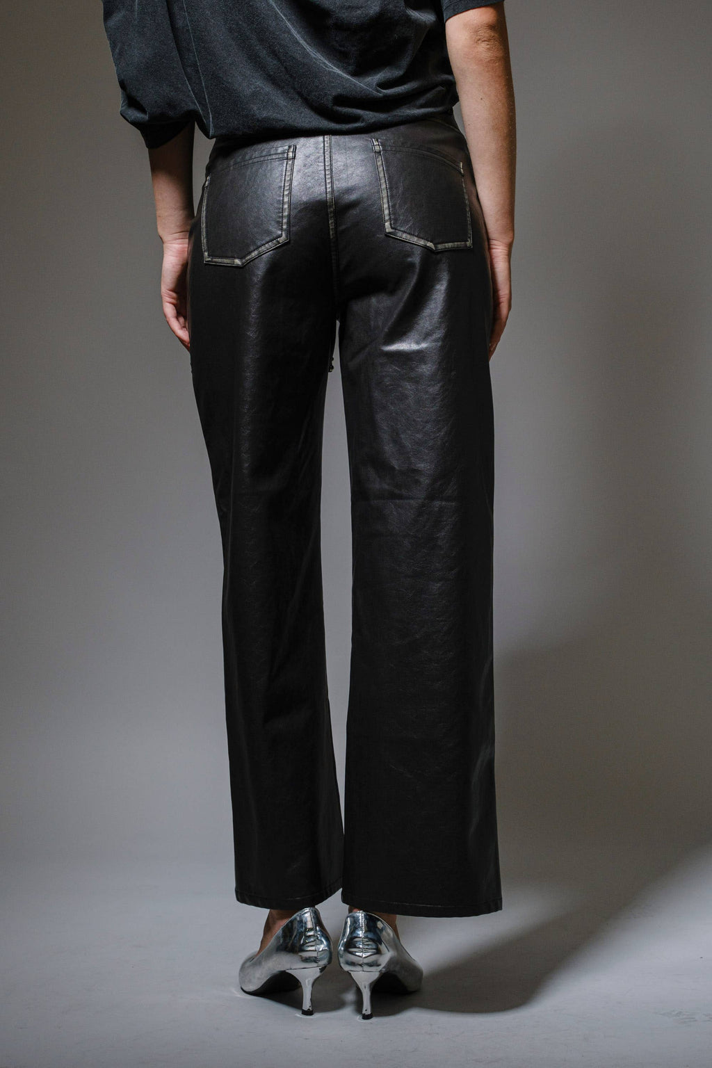 Stone Studded Faux Leather Pants