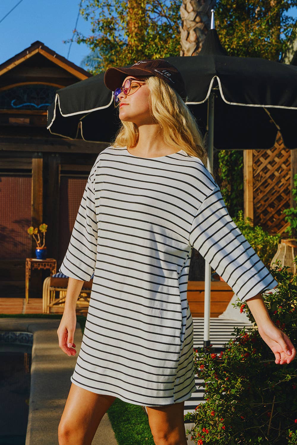 Oversized Striped Mini T-shirt Dress