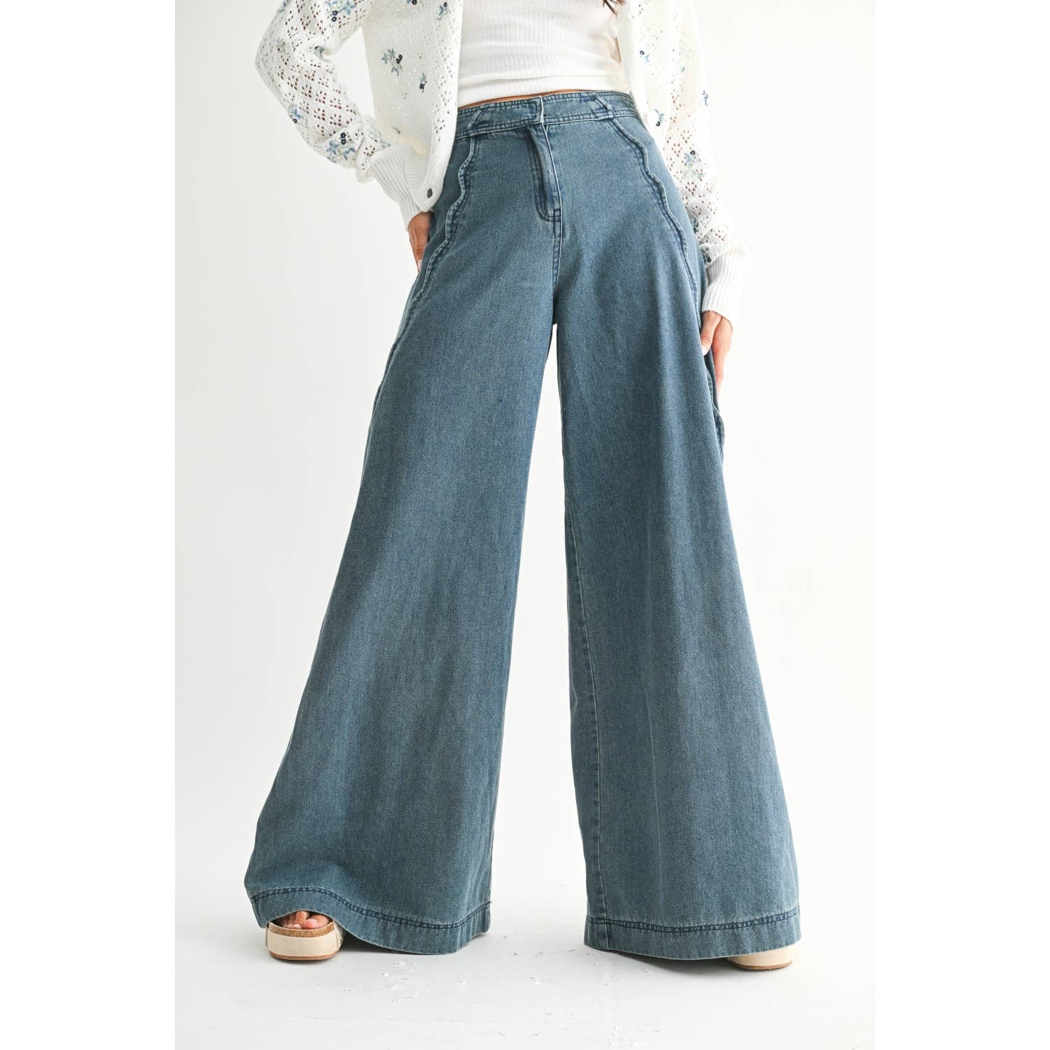 Scalloped Denim Trouser
