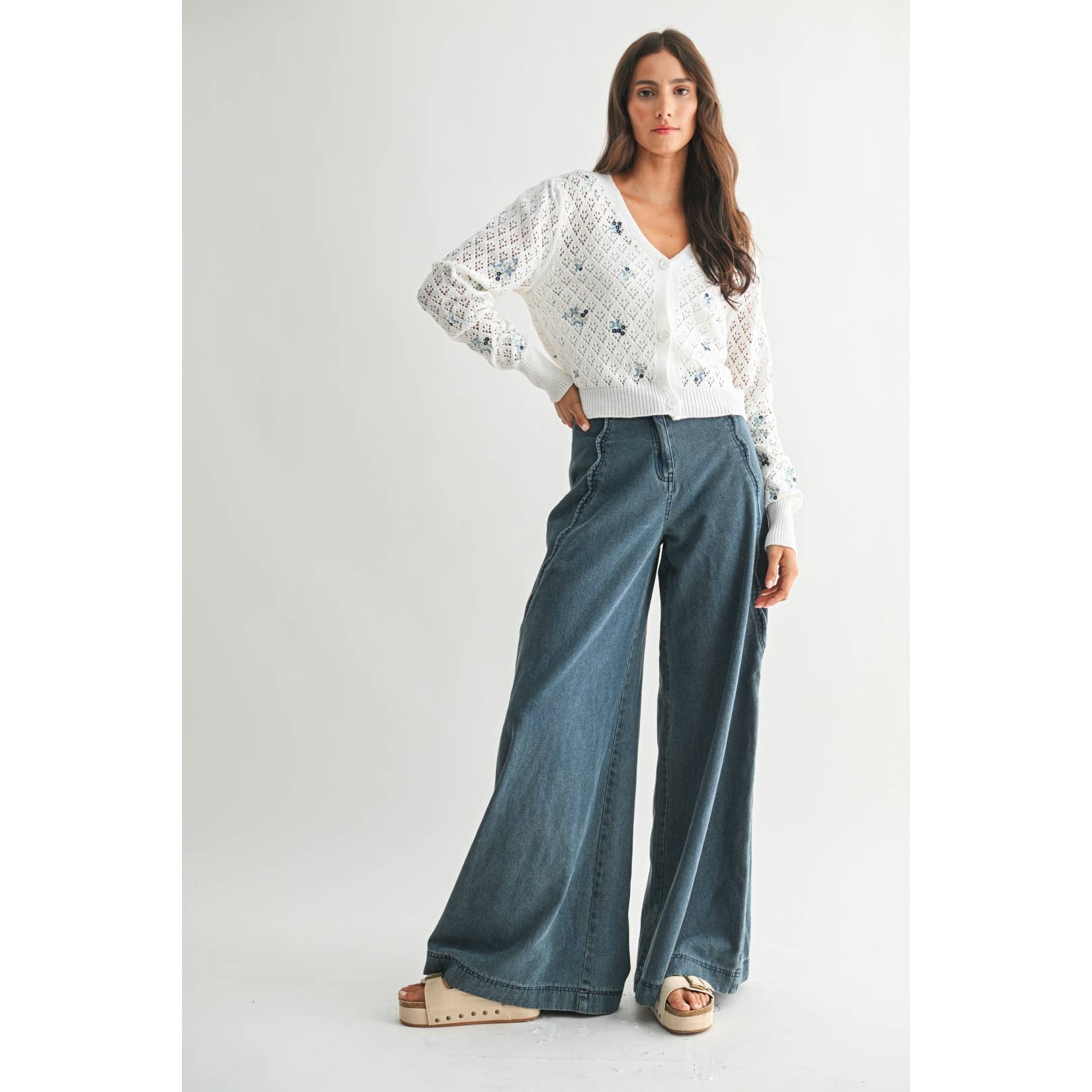 Scalloped Denim Trouser