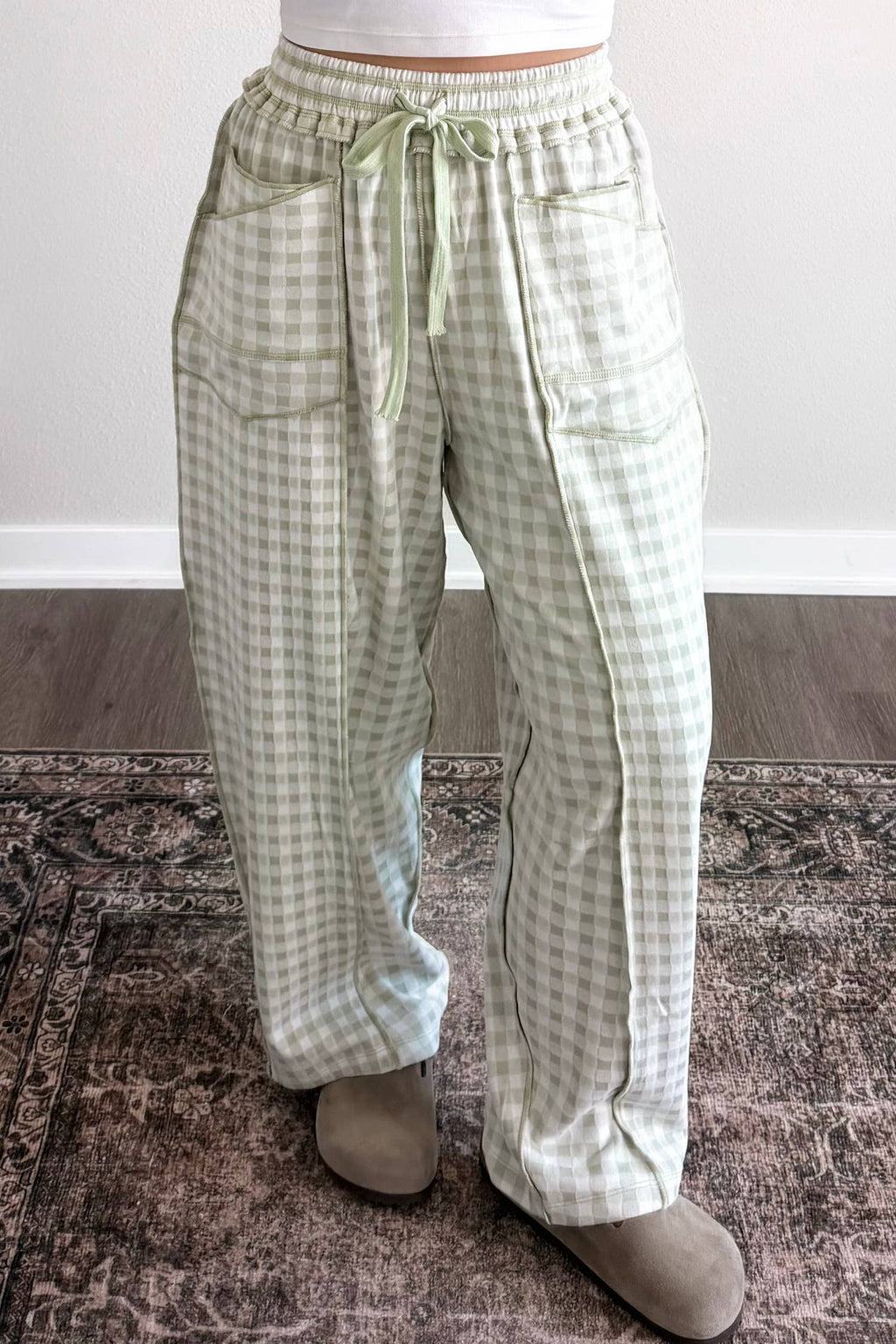 Gingham Barrel Pant