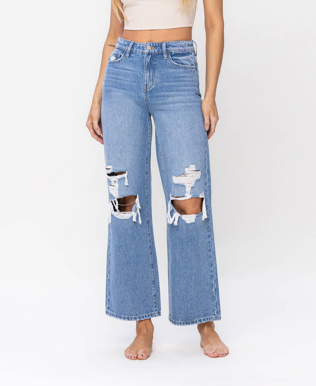Vervet Distressed Wide Leg Jeans