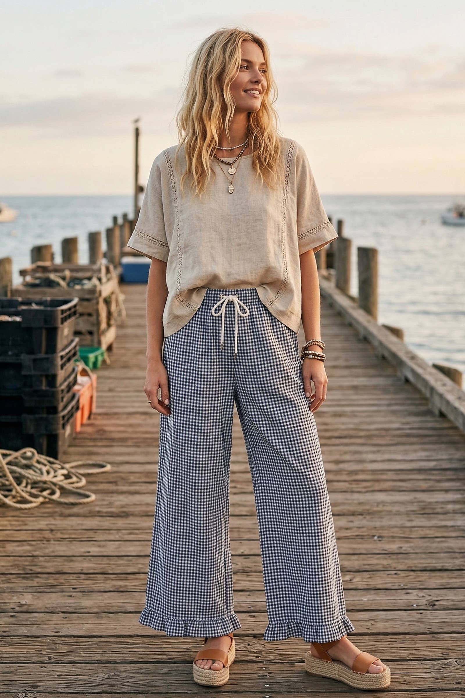 GIngham Ruffle Pants
