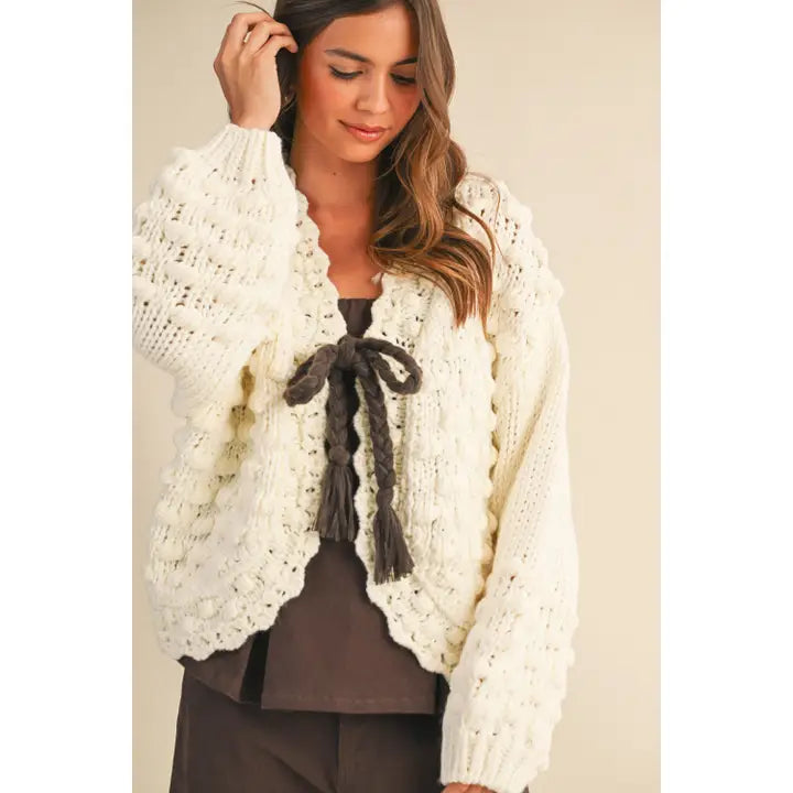 Puff Sleeve Tie Cardigan