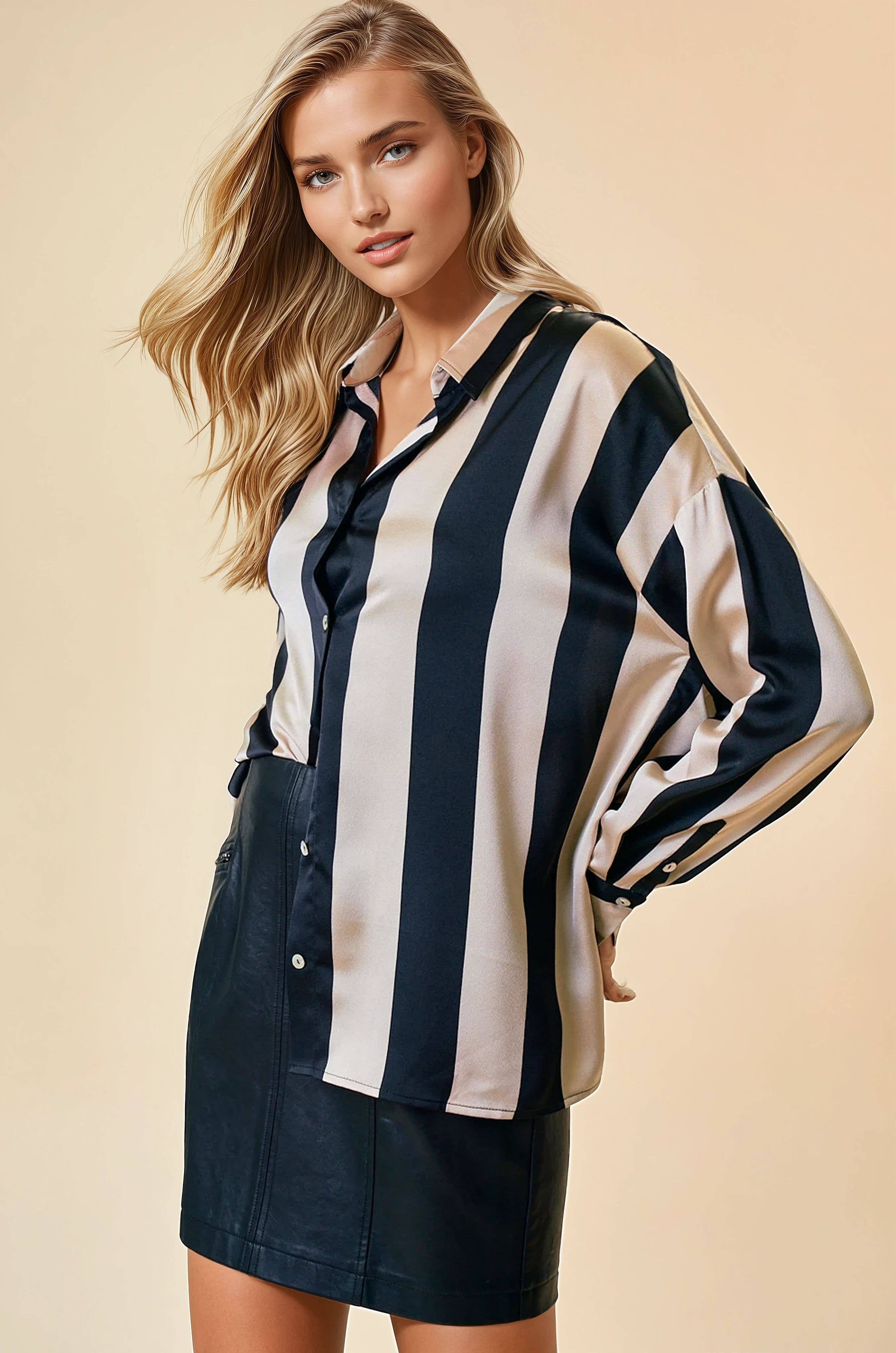 Oversized Striped Satin Shirt