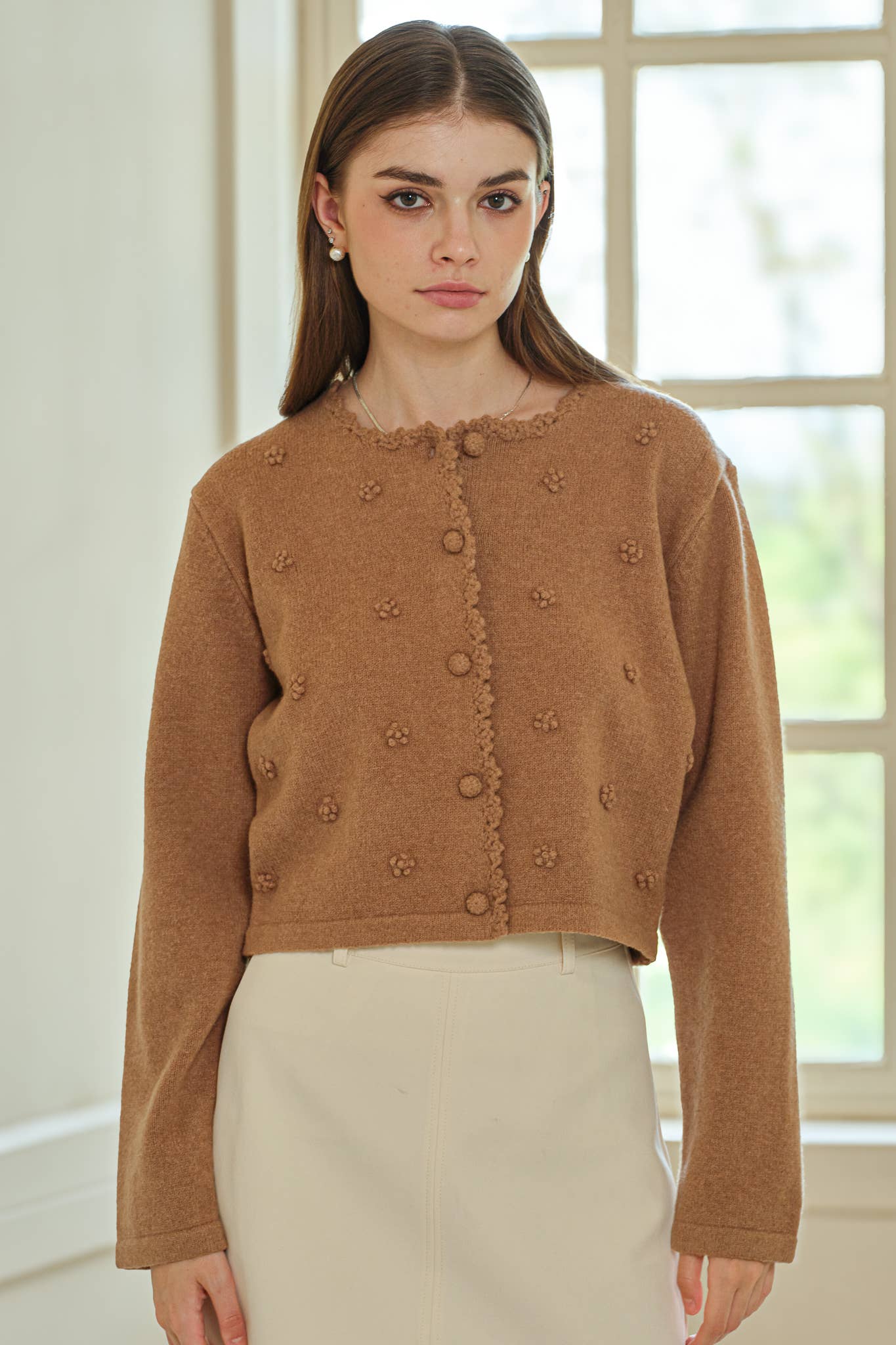 Pom Pom Buttoned Cardigan