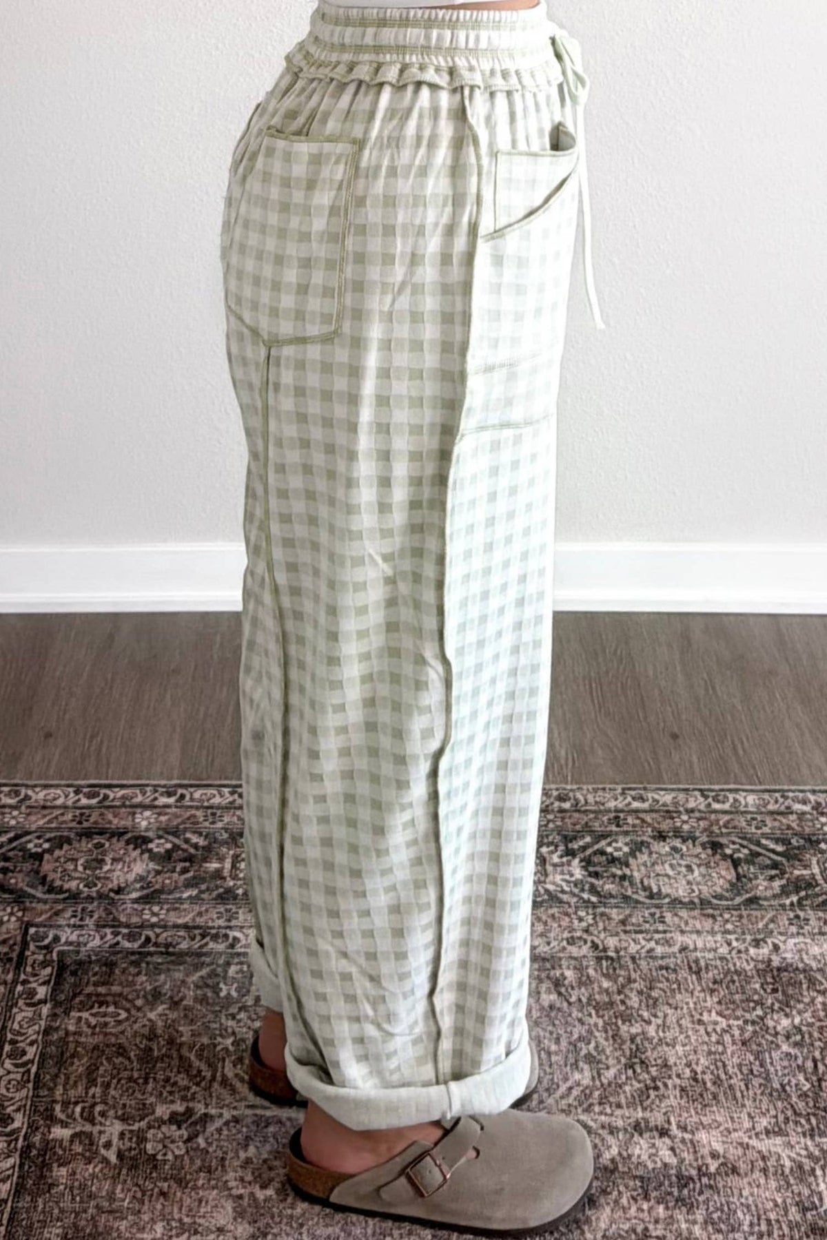 Gingham Barrel Pant