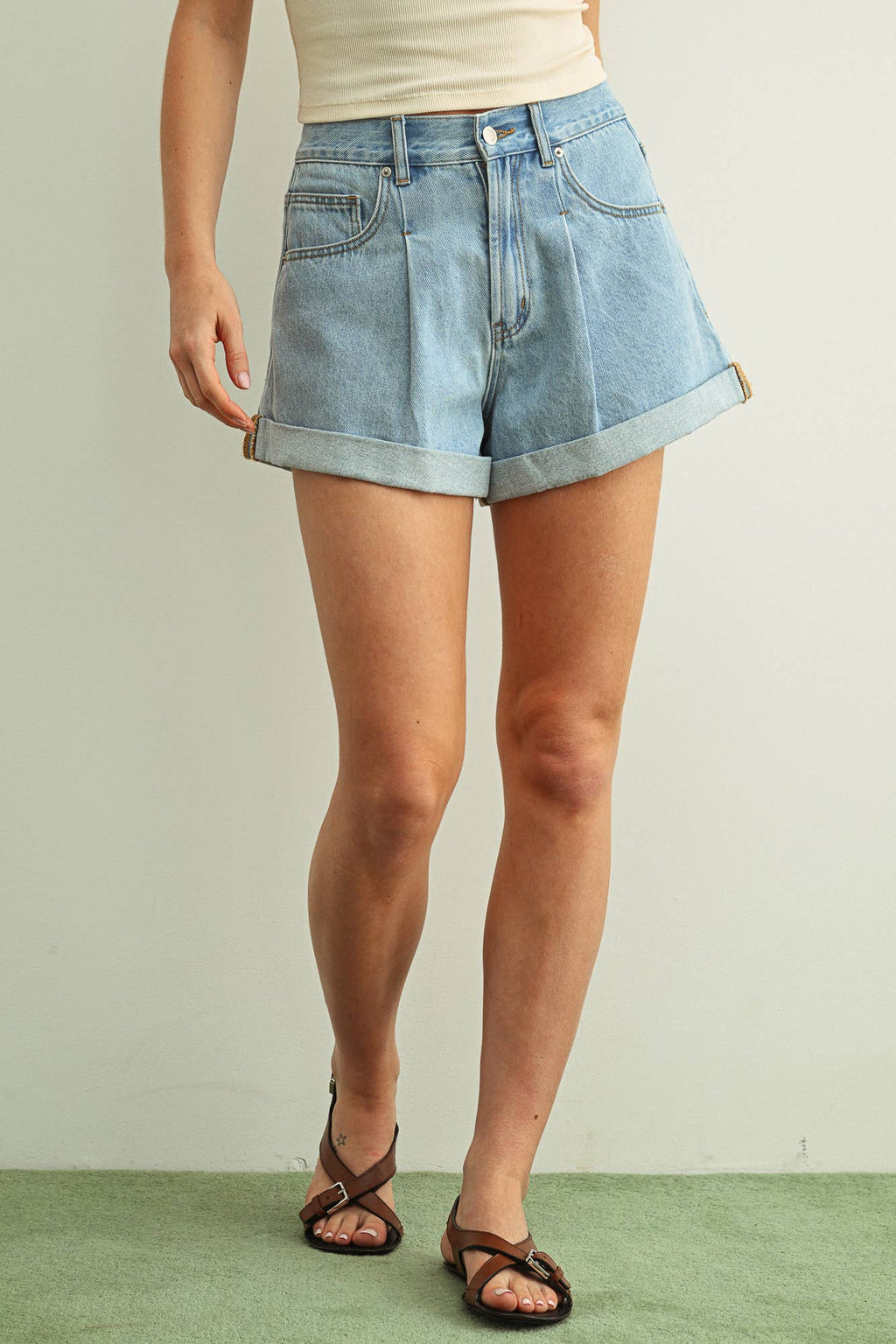 Cuffed Denim Shorts