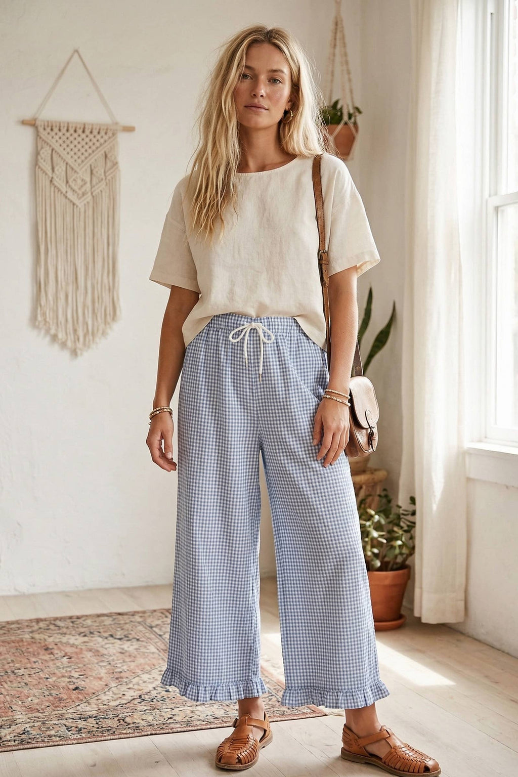 GIngham Ruffle Pants