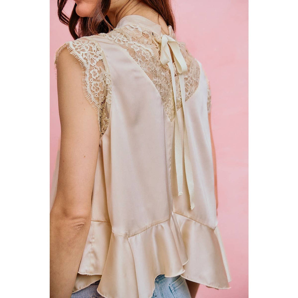 Satin Mock Neck Lace Peplum