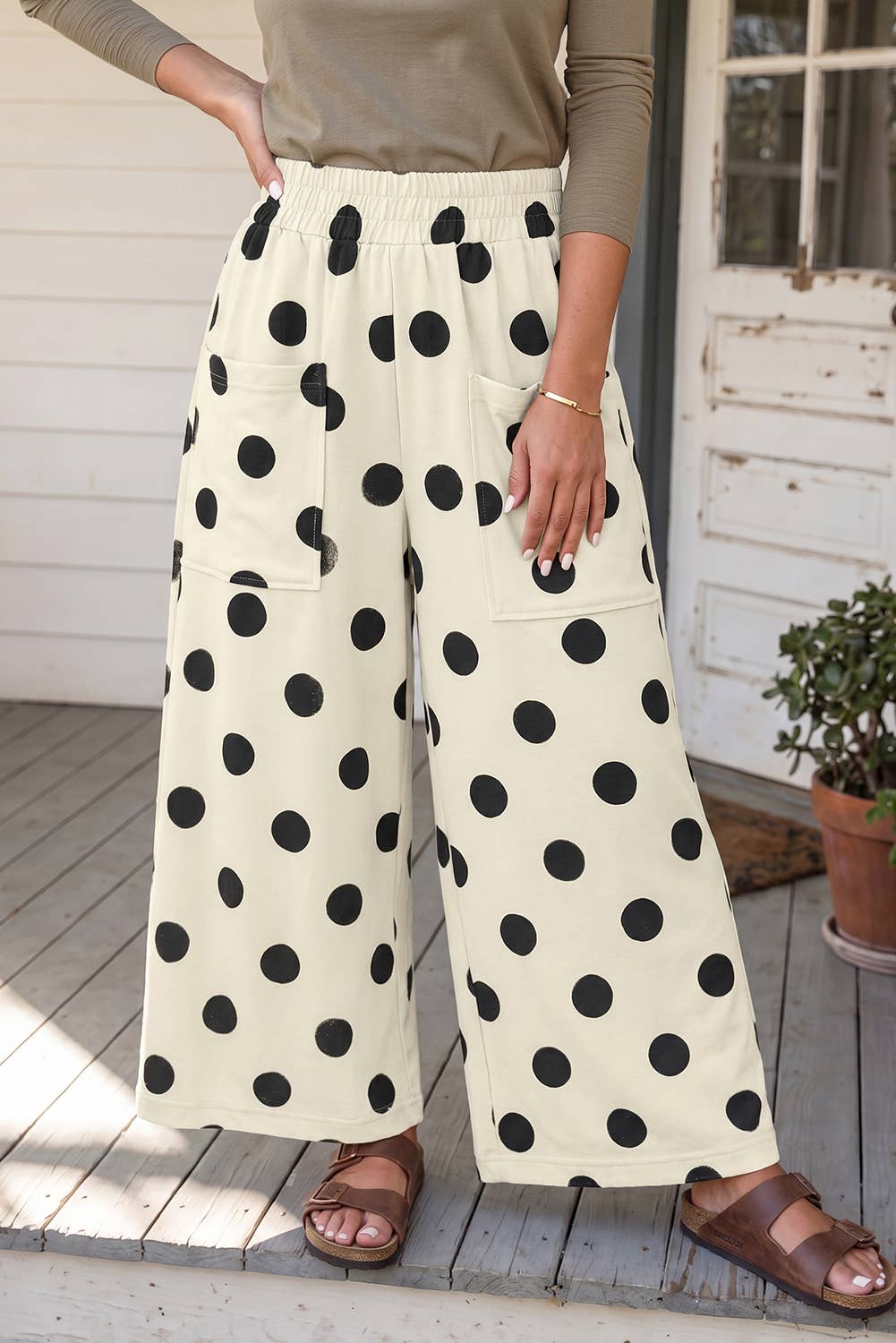 Polka Dot Wide Leg Pocket Shift Pants