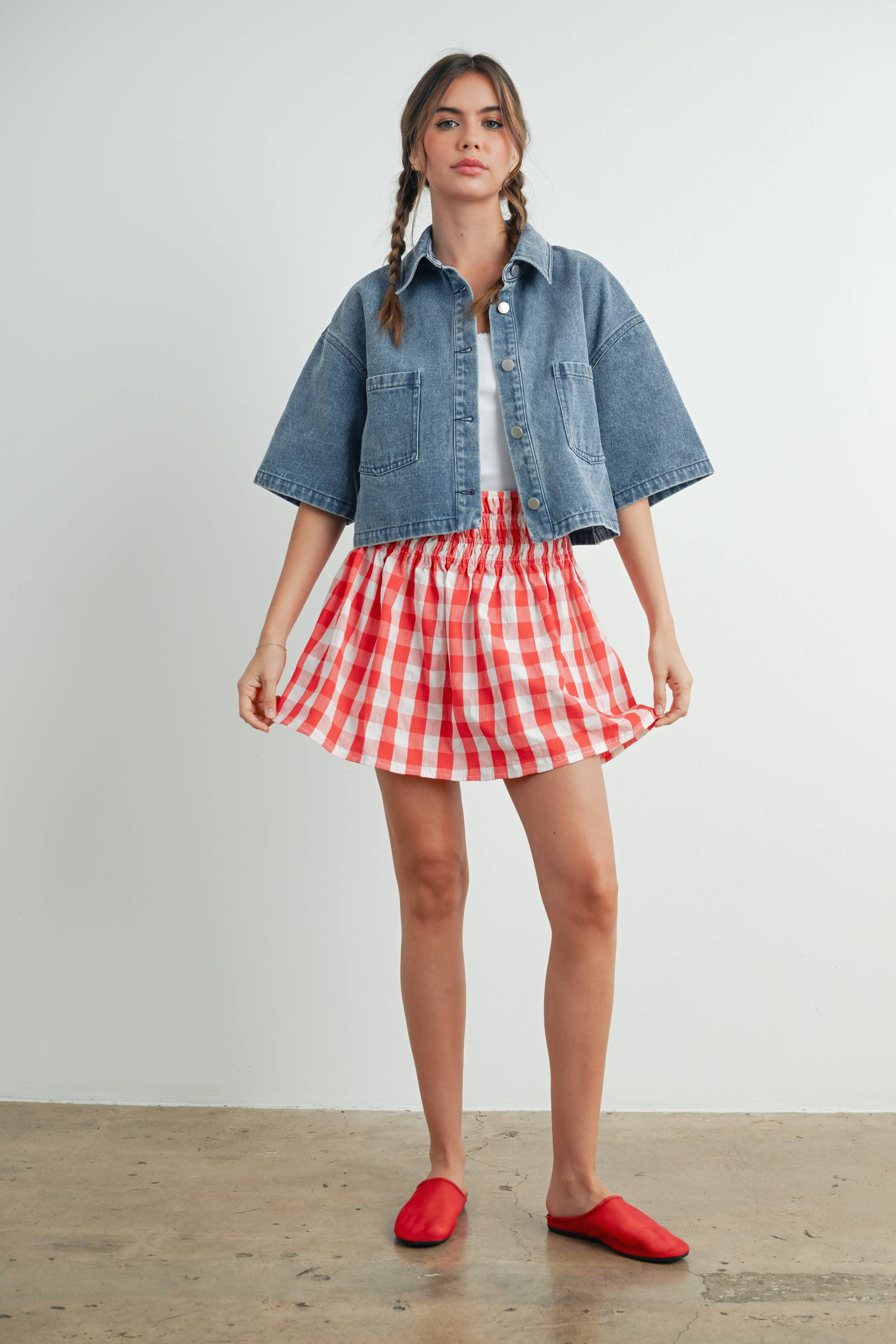 Button Front Cropped Denim