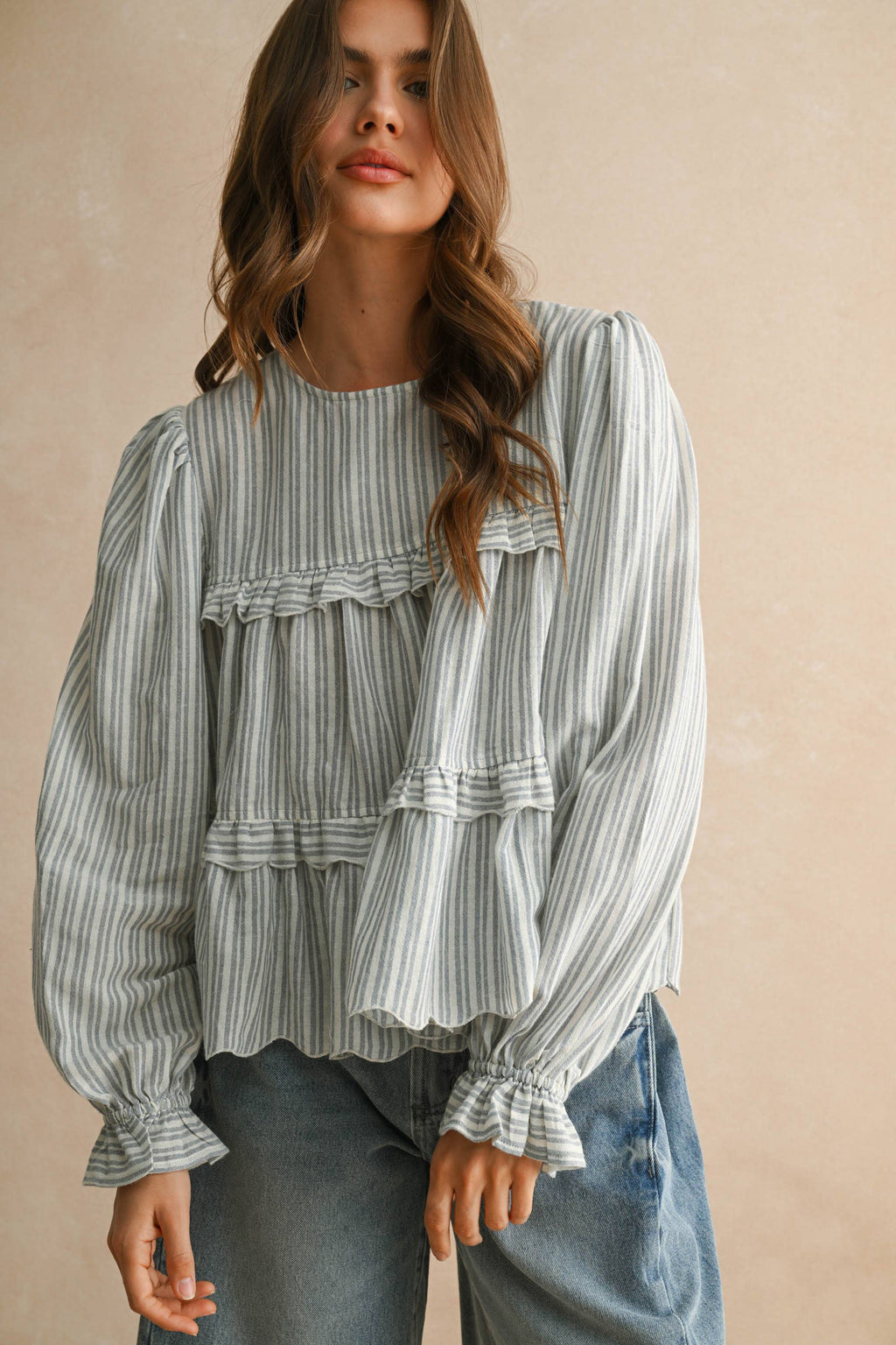 Striped Ruffle Detail Blouse
