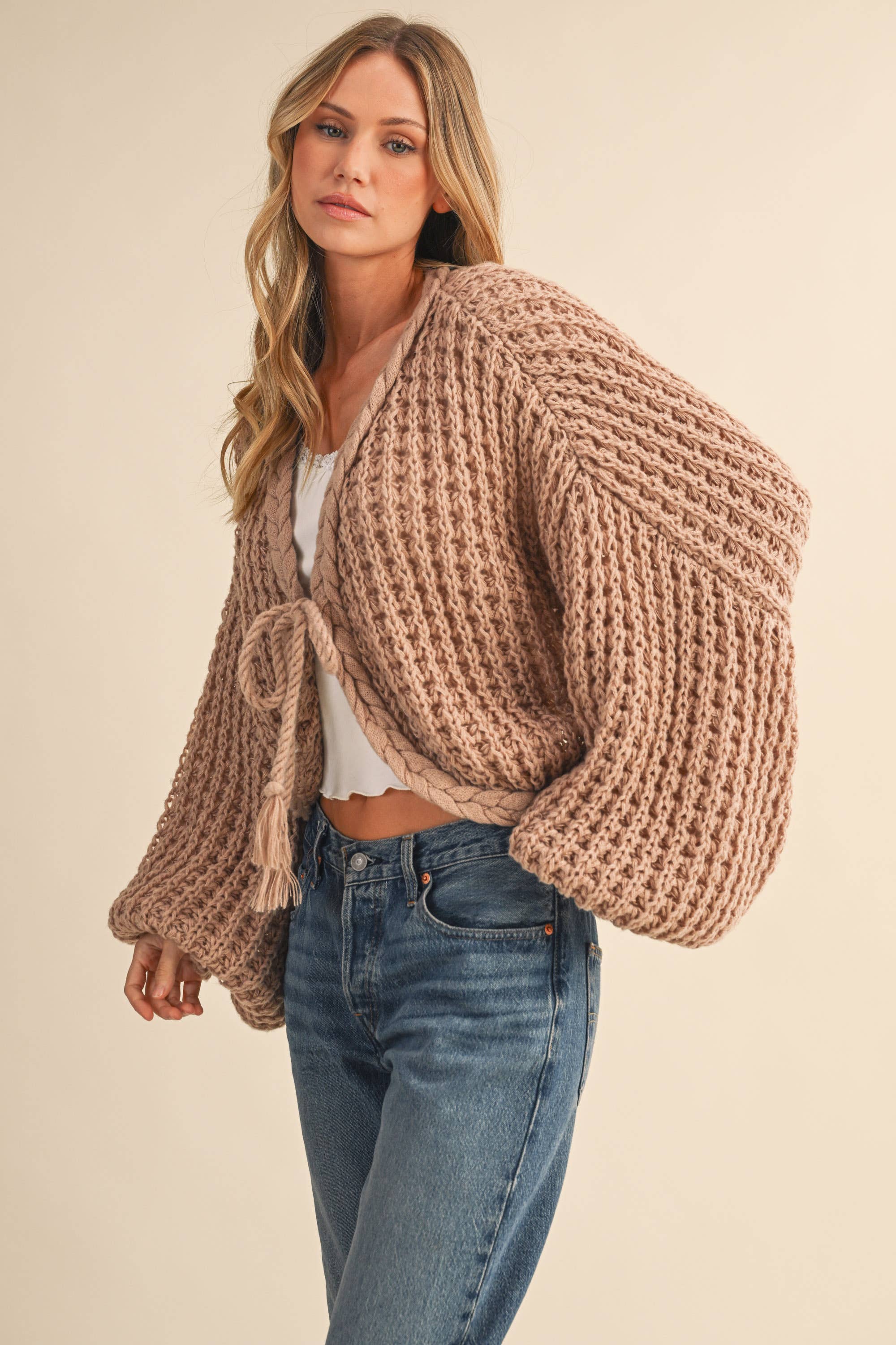 Braided Knit Tie Cardigan