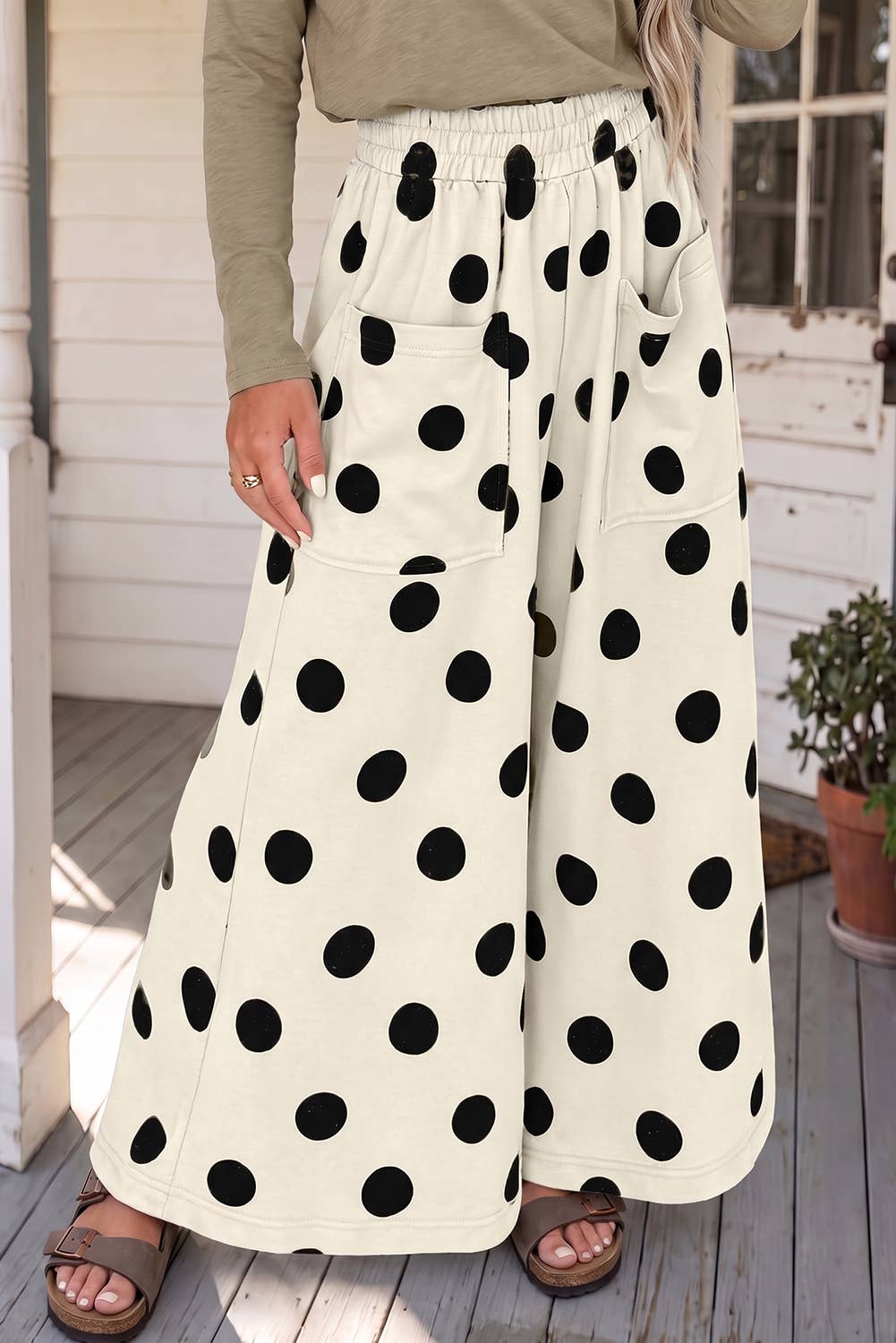 Polka Dot Wide Leg Pocket Shift Pants