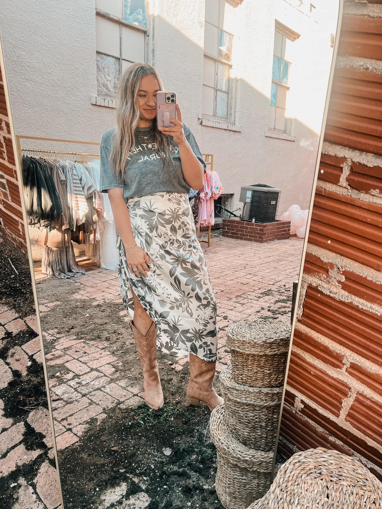 Satin Drape Pleated Skirt