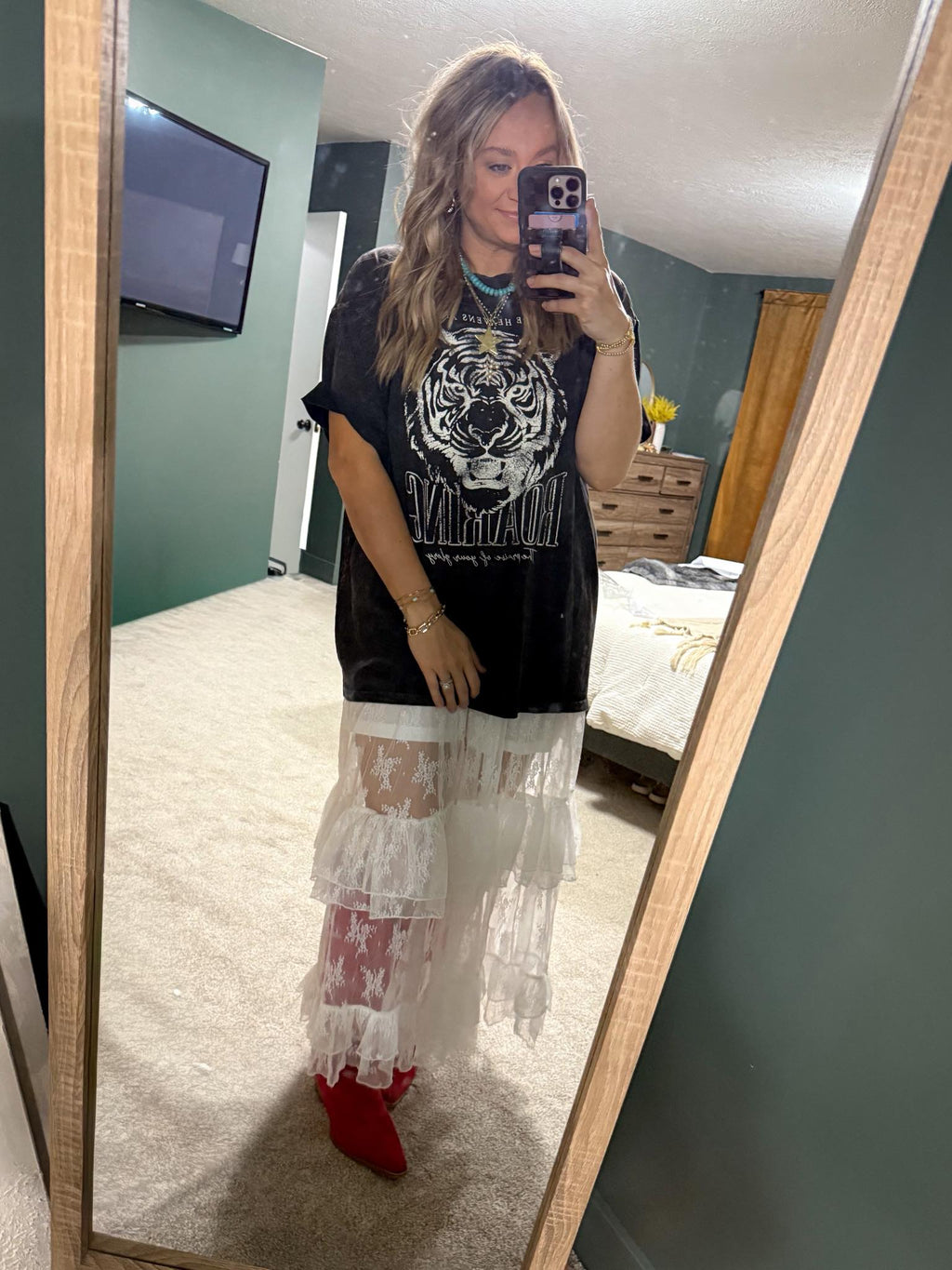 Sheer Lace Tiered Maxi Skirt