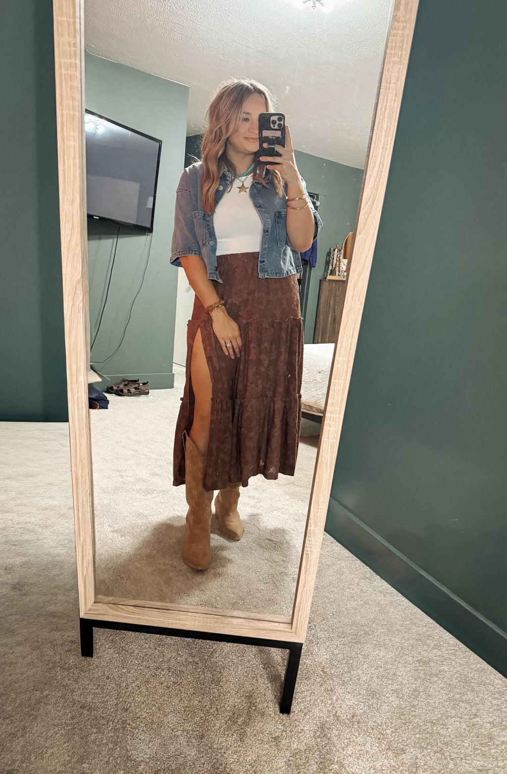 Textured Floral Tiered Maxi Skirt