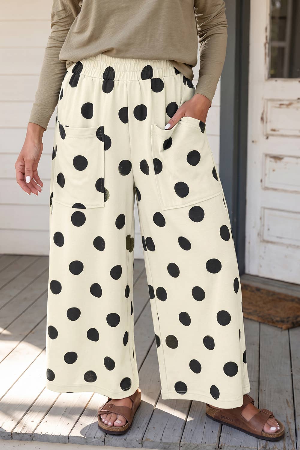 Polka Dot Wide Leg Pocket Shift Pants