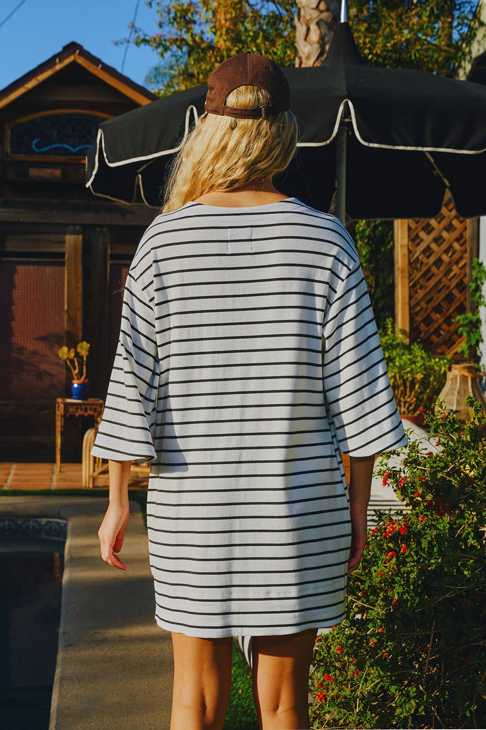 Oversized Striped Mini T-shirt Dress