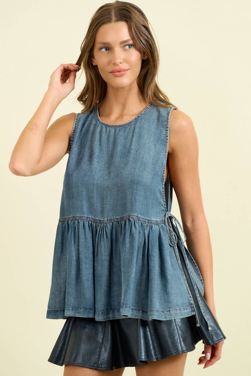 Sleeveless Side Tie Peplum Top