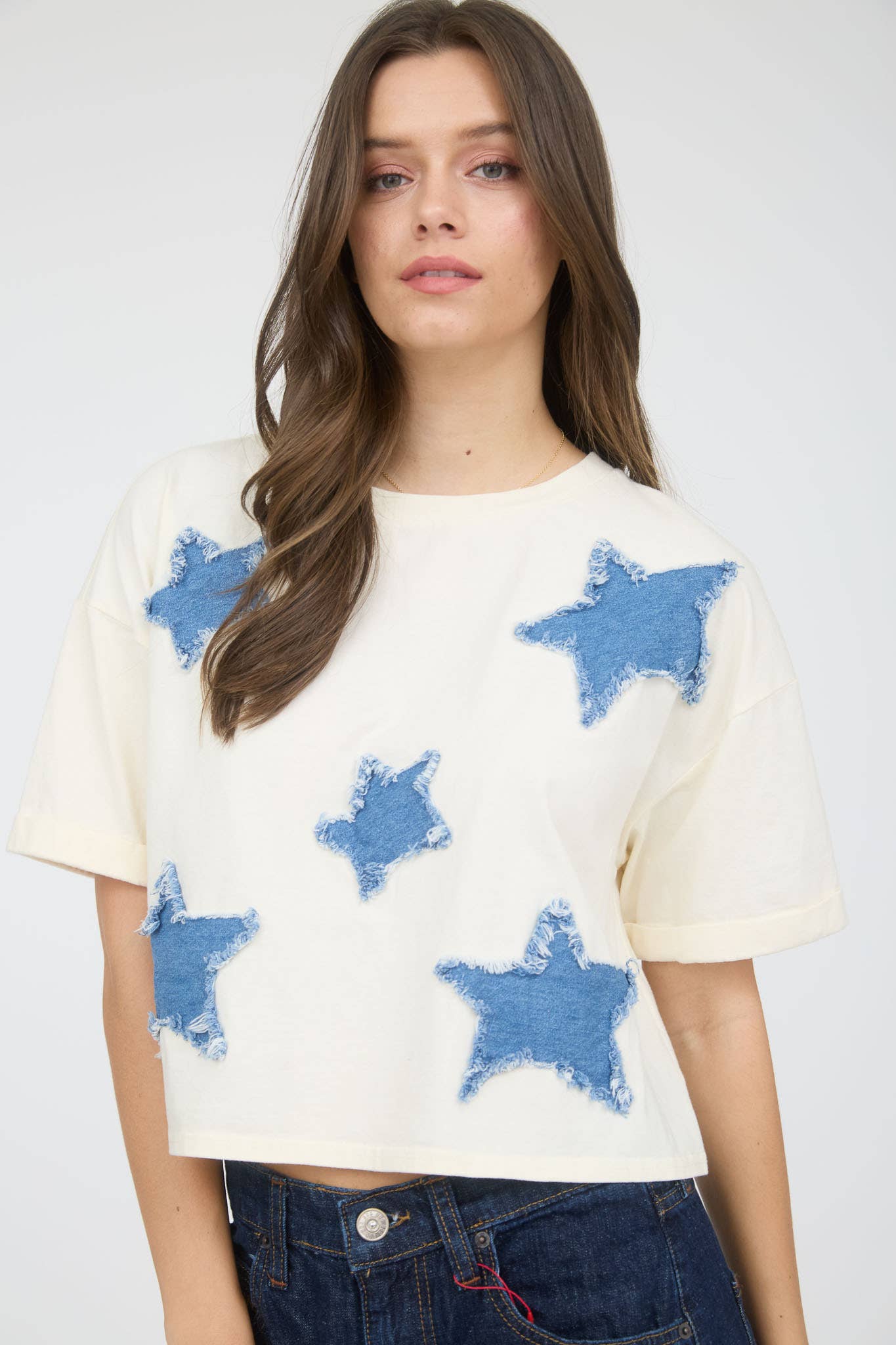 Denim Star Patch Crop