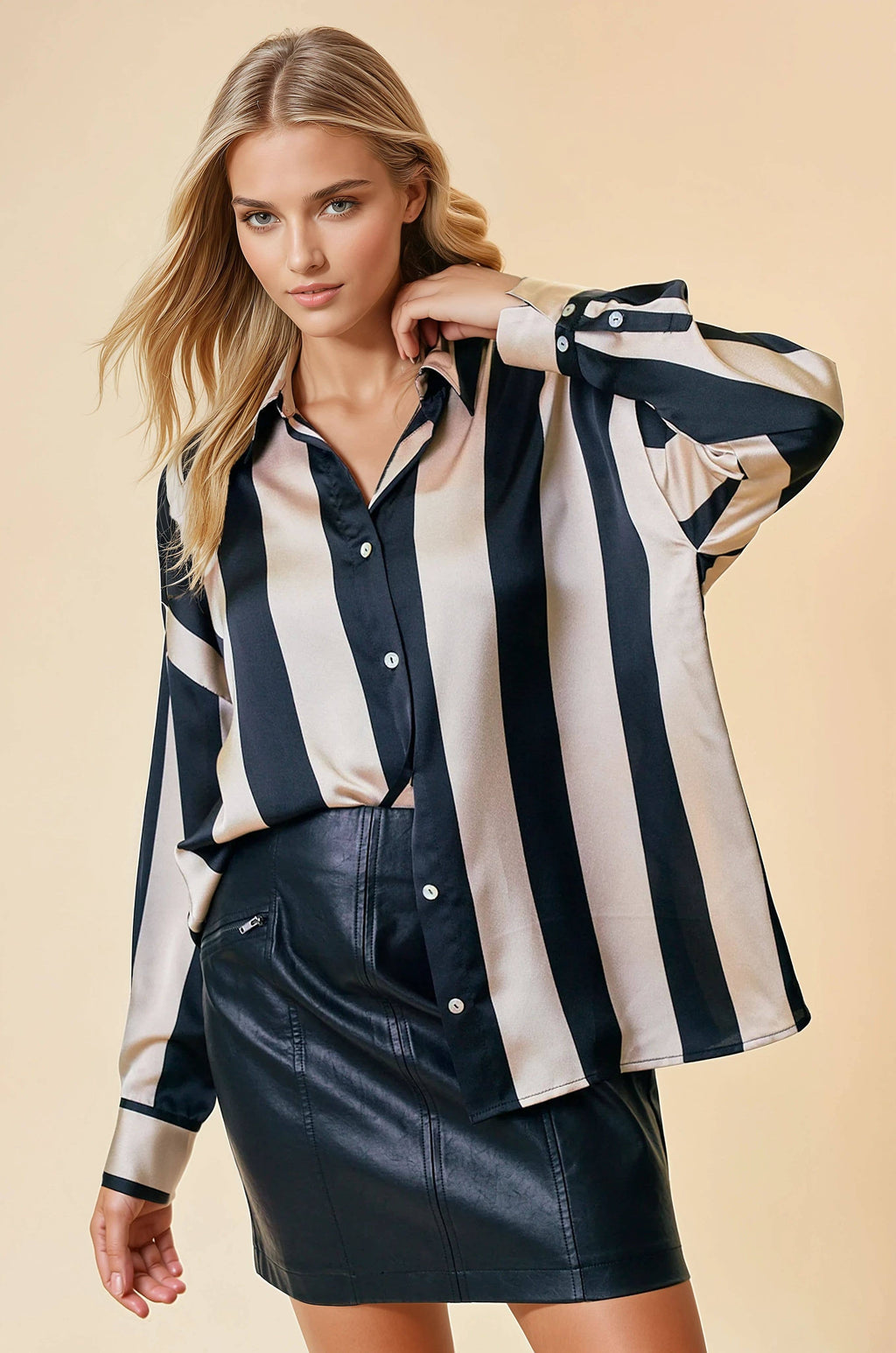 Oversized Striped Satin Shirt