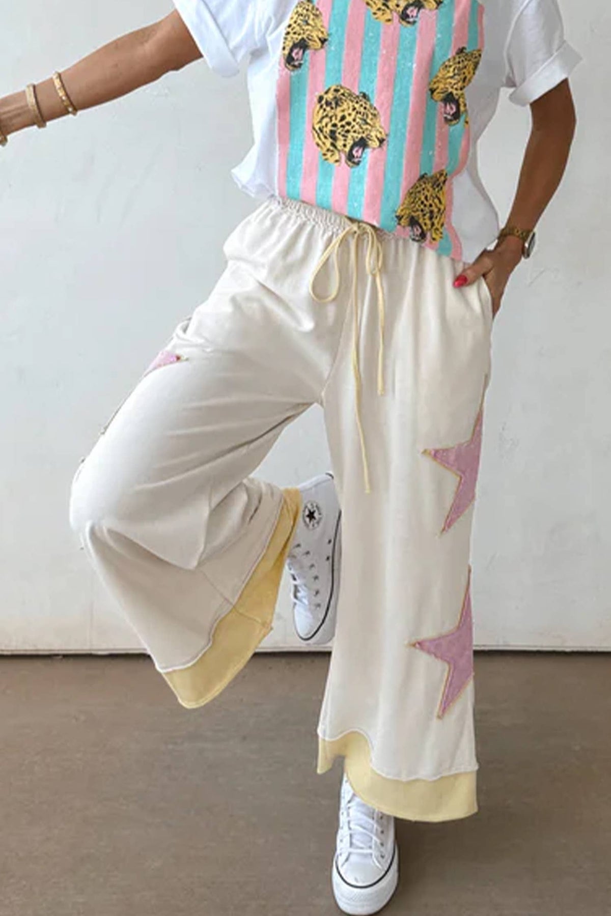 Star Patchwork Wide Leg Pants