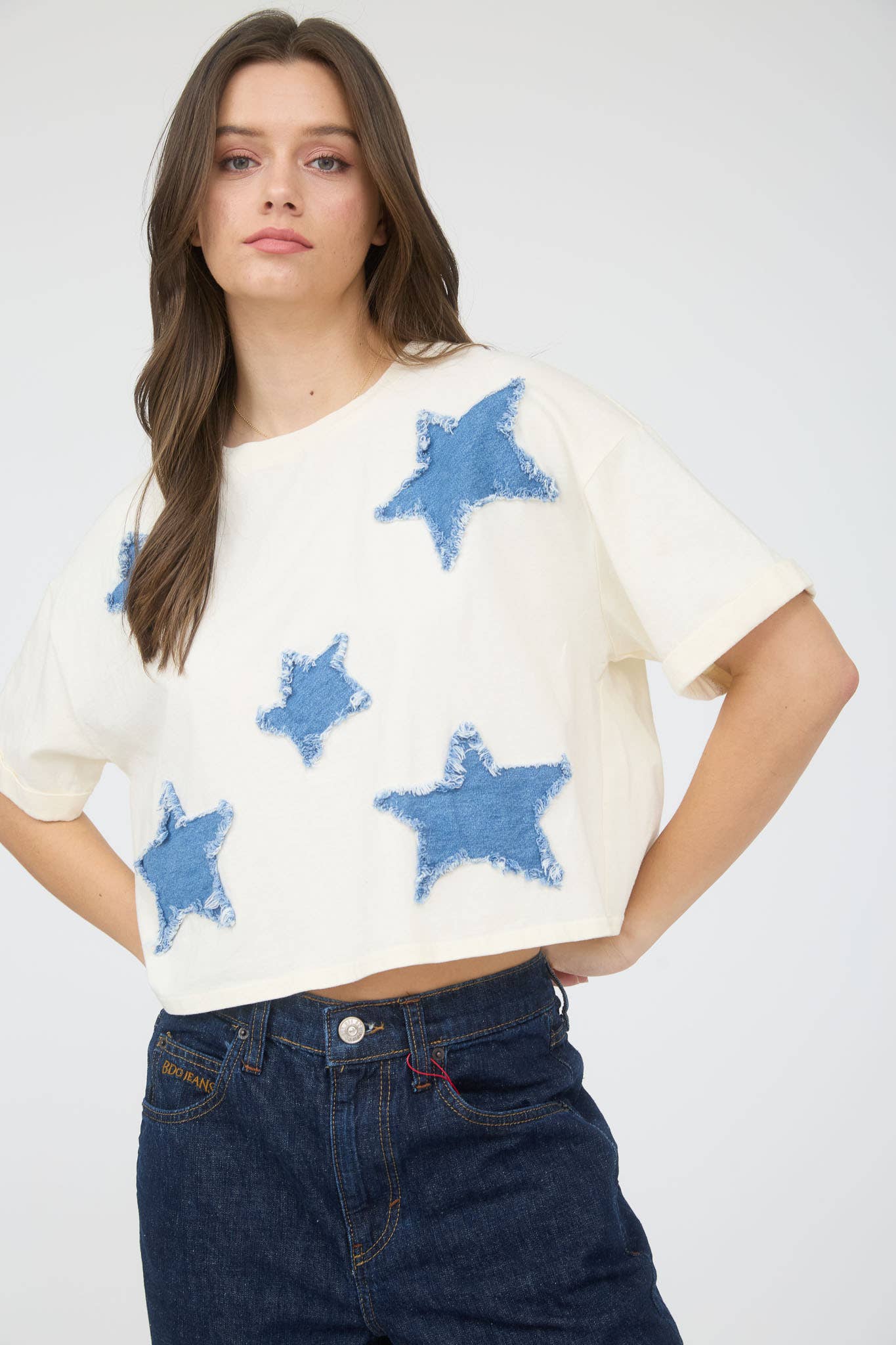Denim Star Patch Crop
