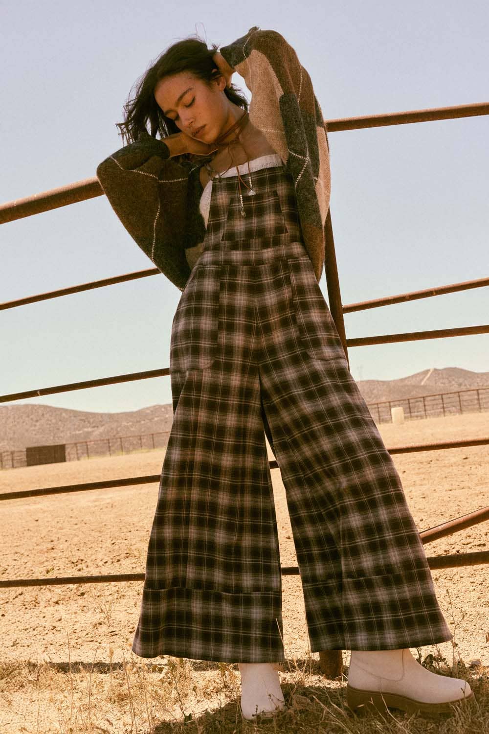 Flannel Wide-Leg Overall Jumpsuit