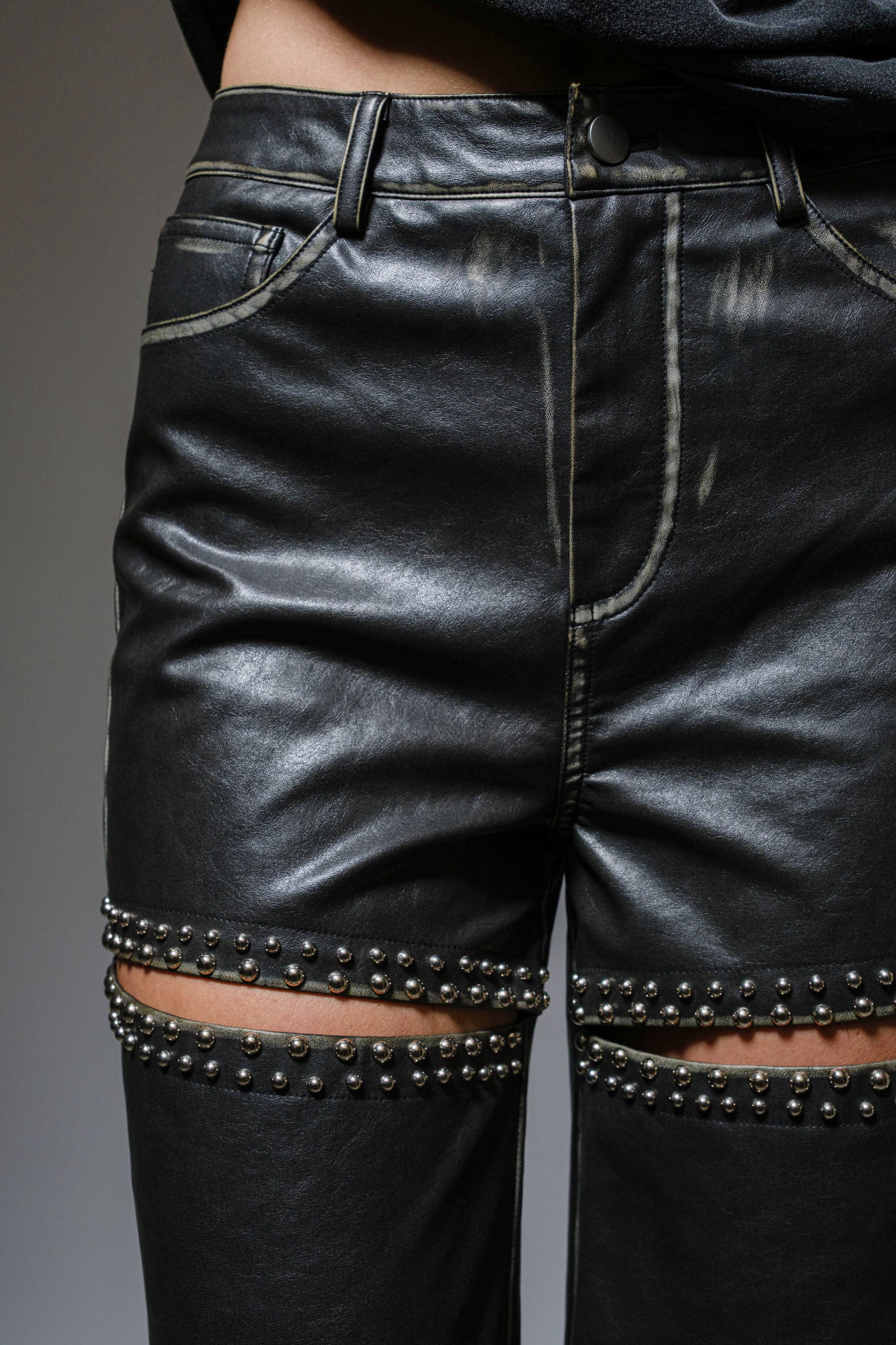 Stone Studded Faux Leather Pants