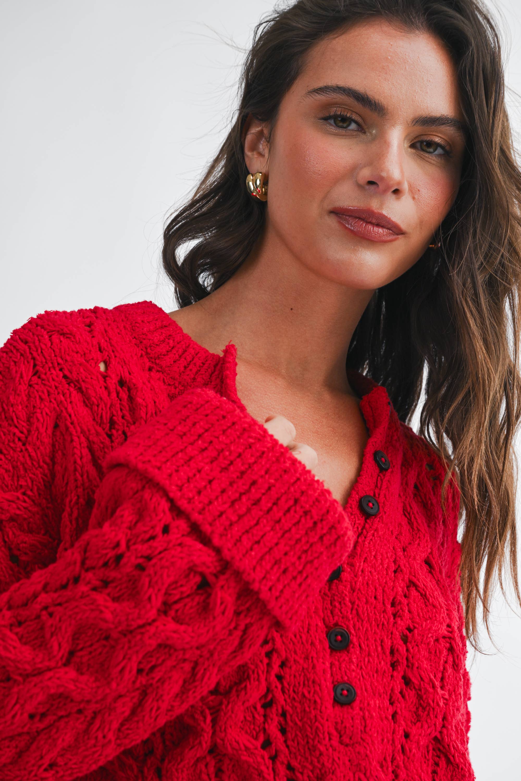 Cropped Henley Knit Sweater