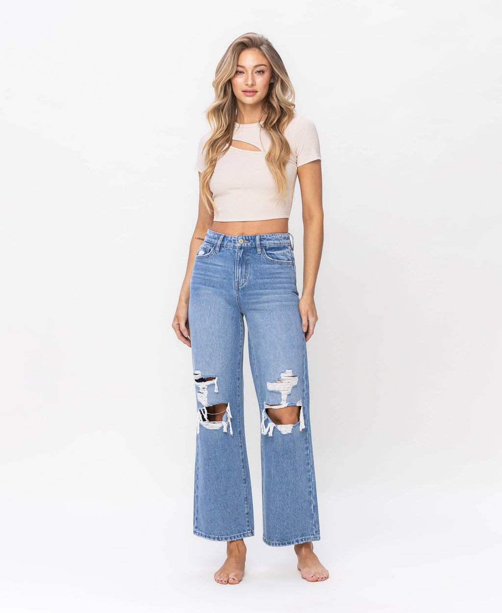 Vervet Distressed Wide Leg Jeans