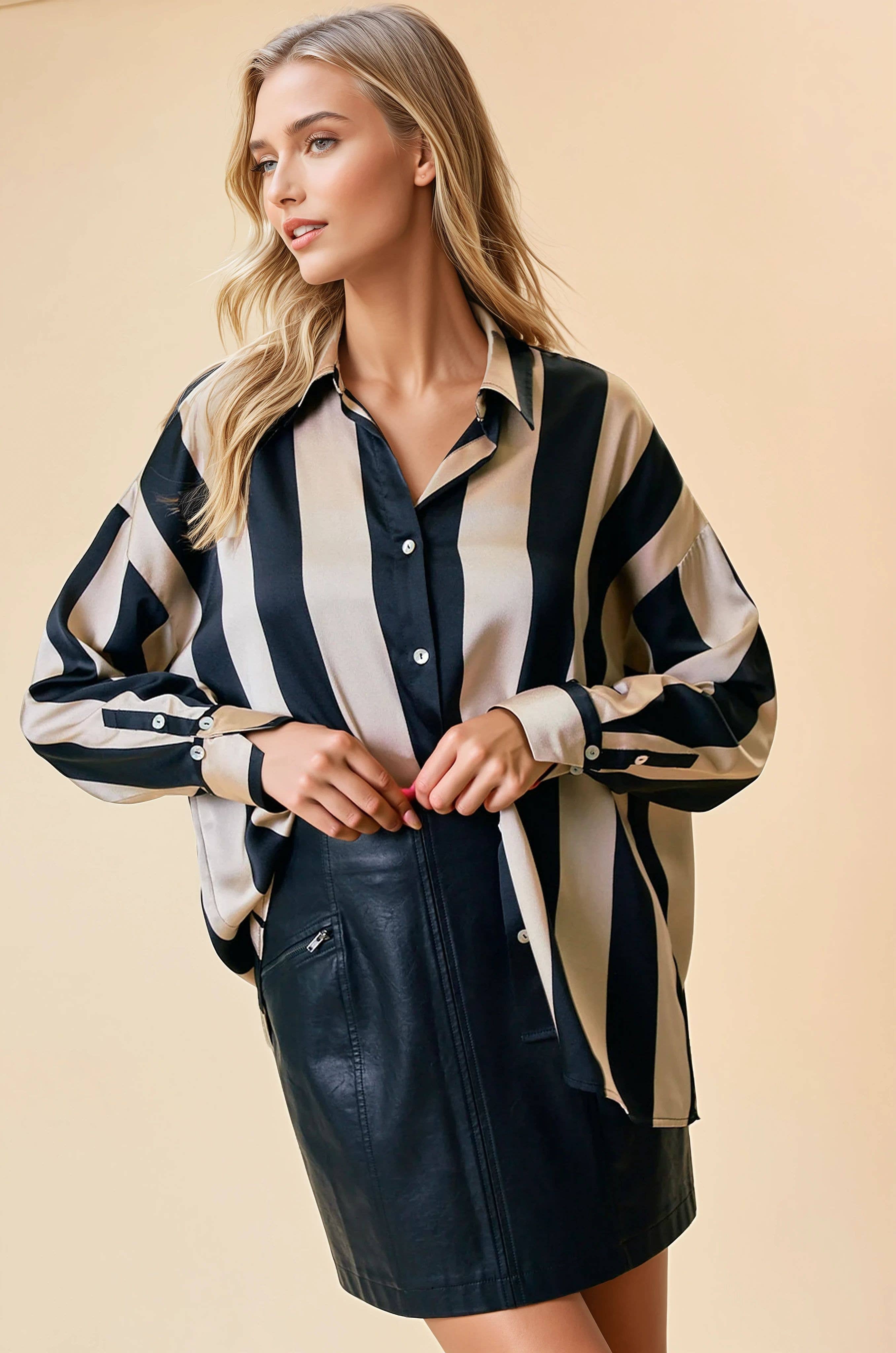 Oversized Striped Satin Shirt