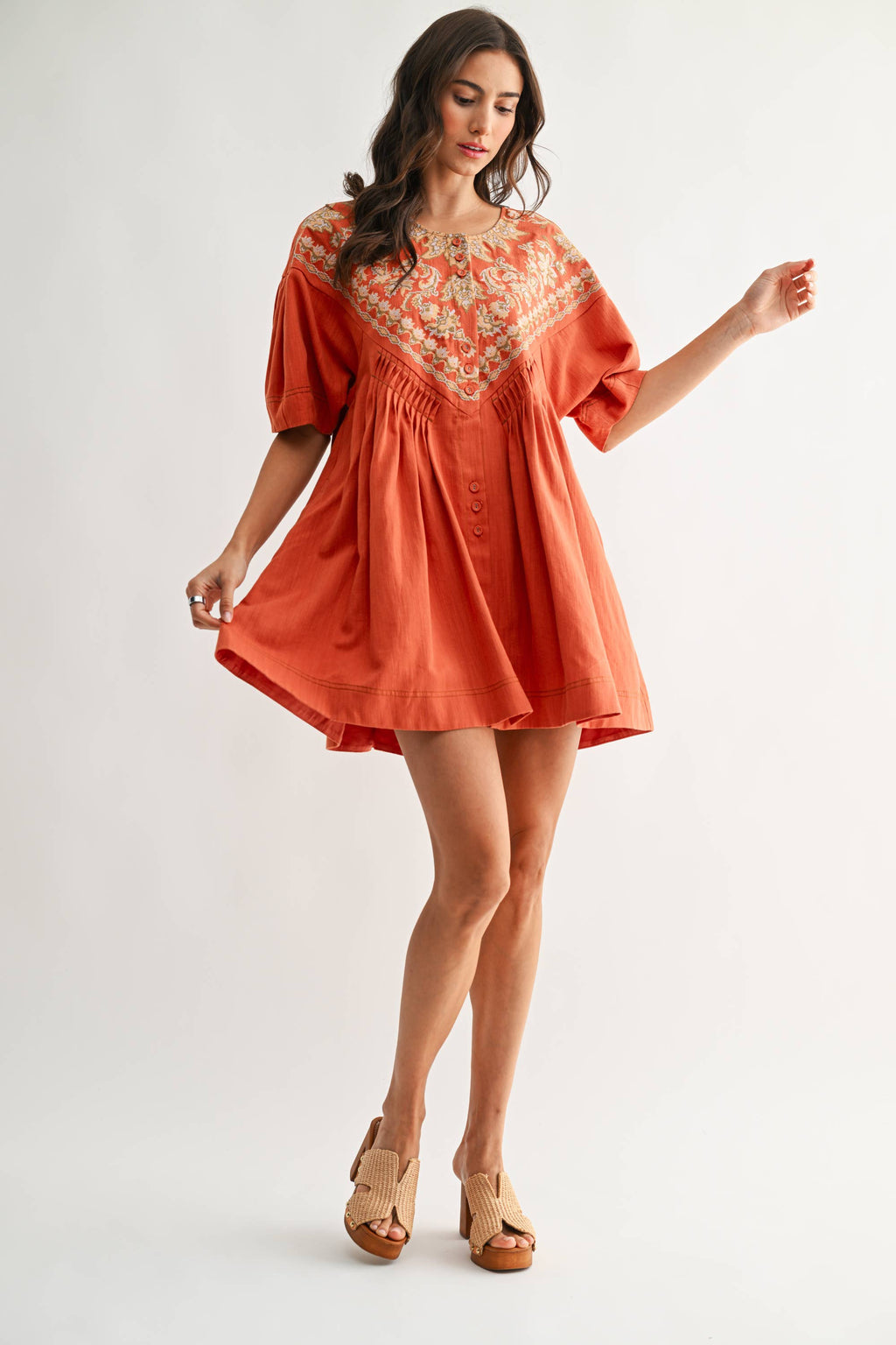 Embroidered Linen Tunic Dress