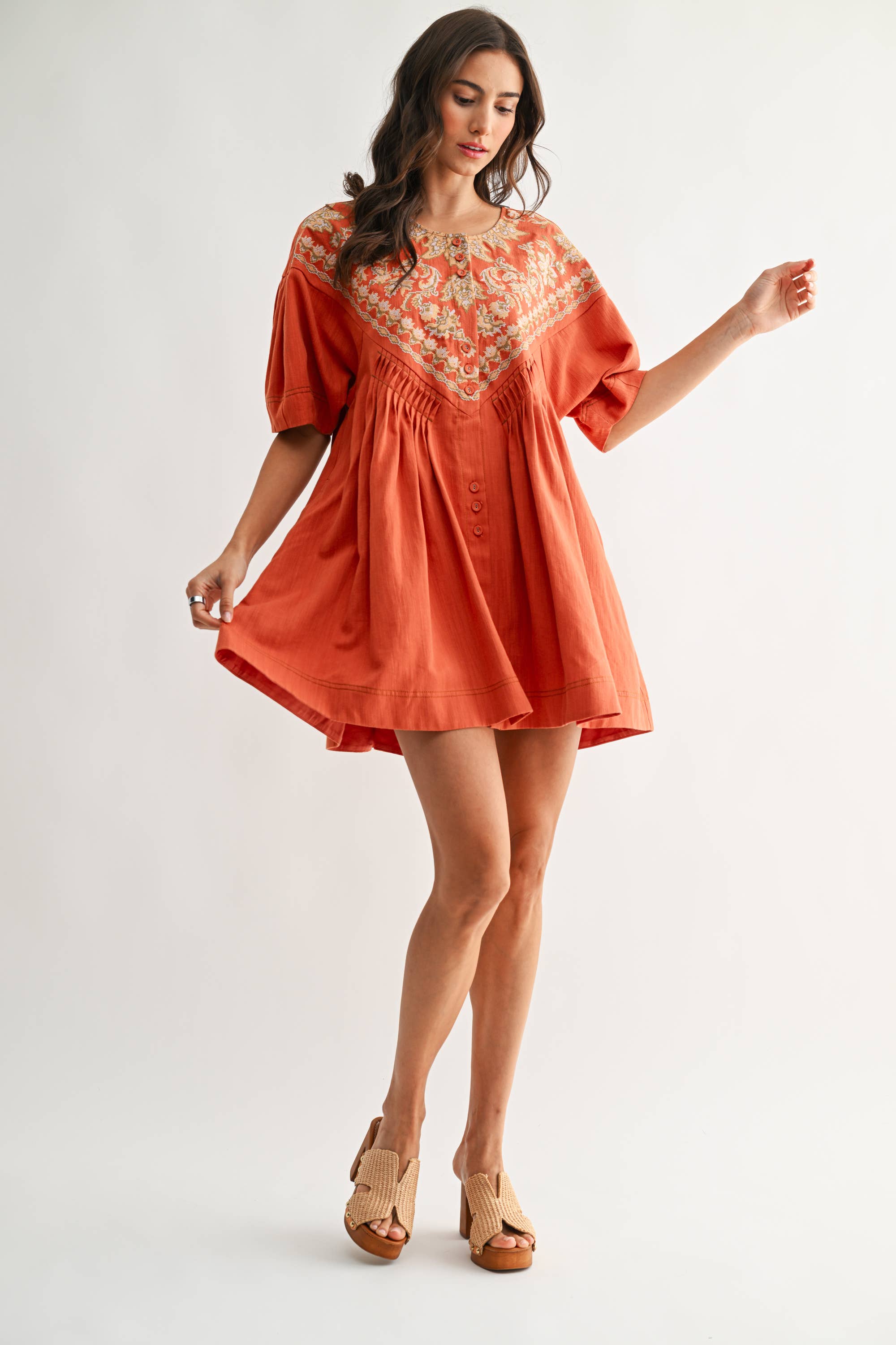 Embroidered Linen Tunic Dress