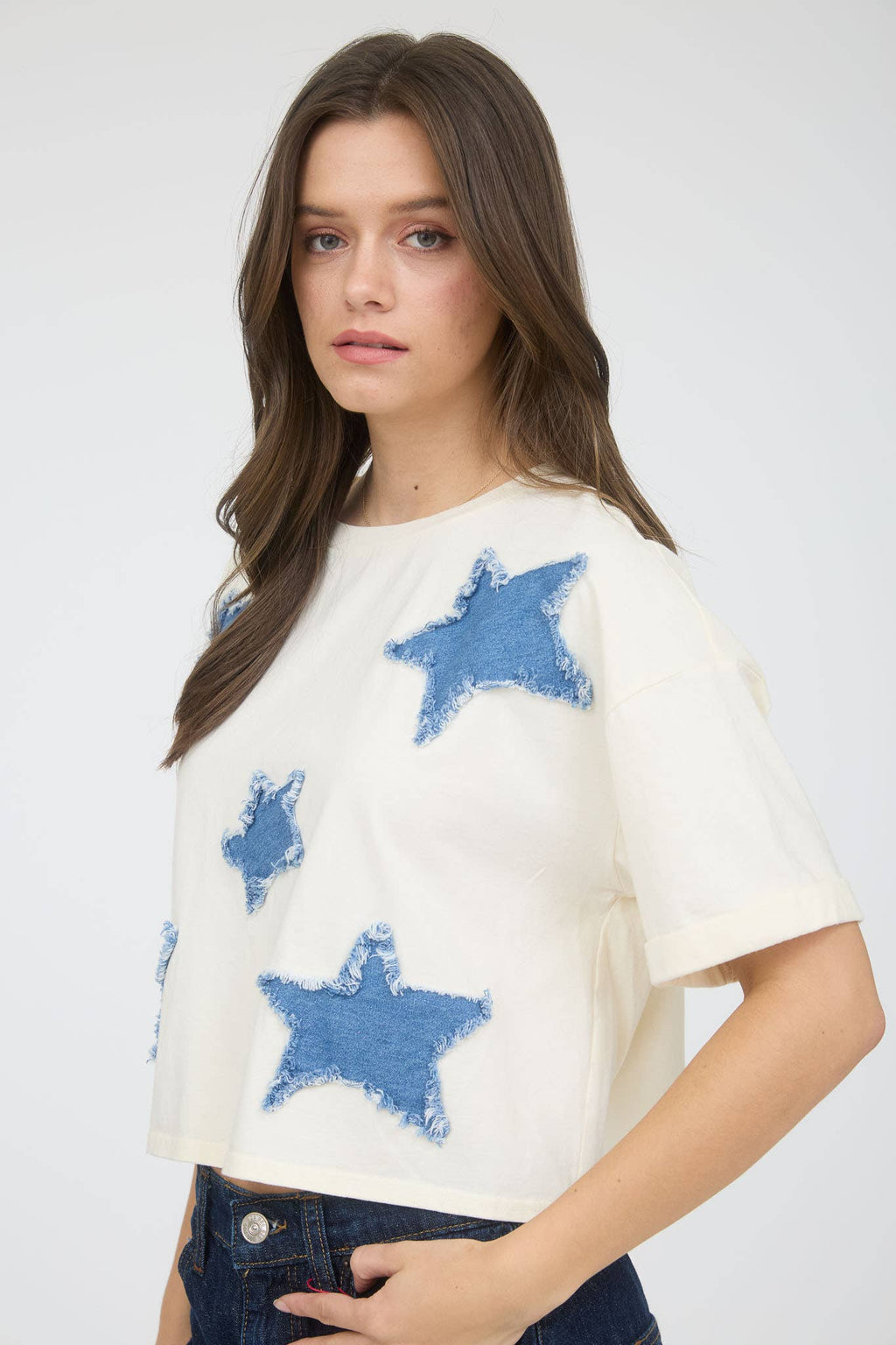 Denim Star Patch Crop