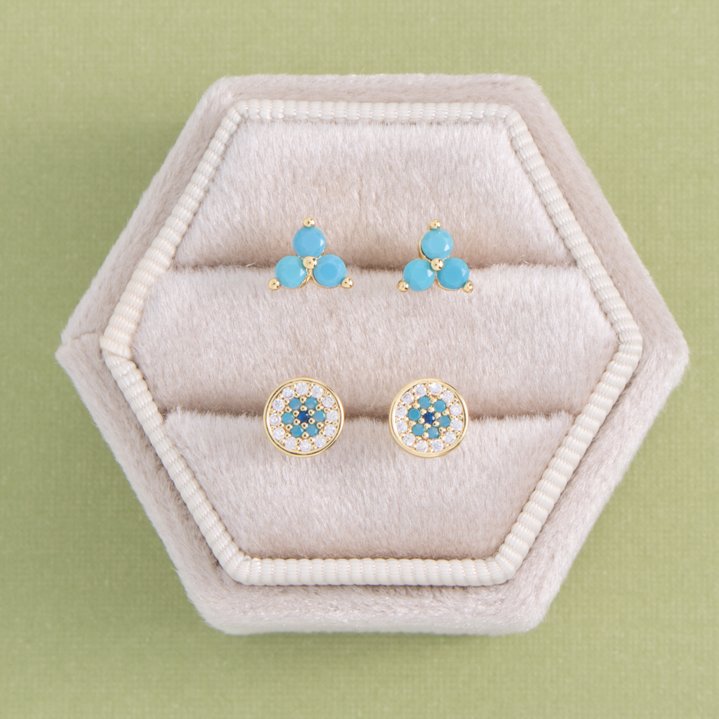 Turquoise Triple Cluster Studs