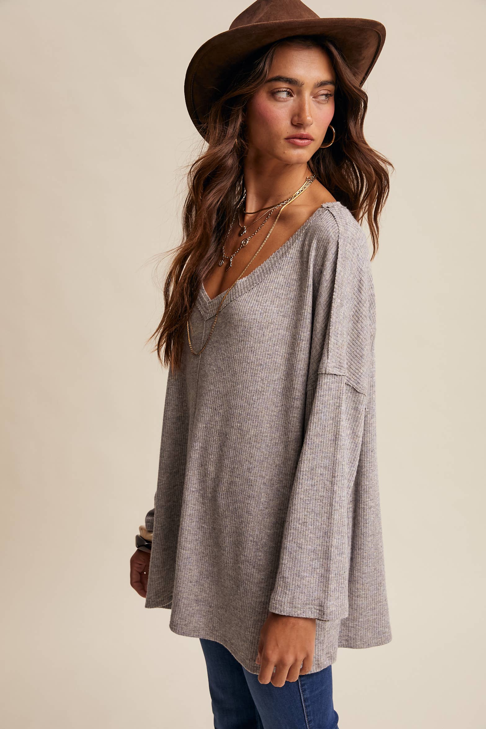V-Neck Ribbed Knit Tunic