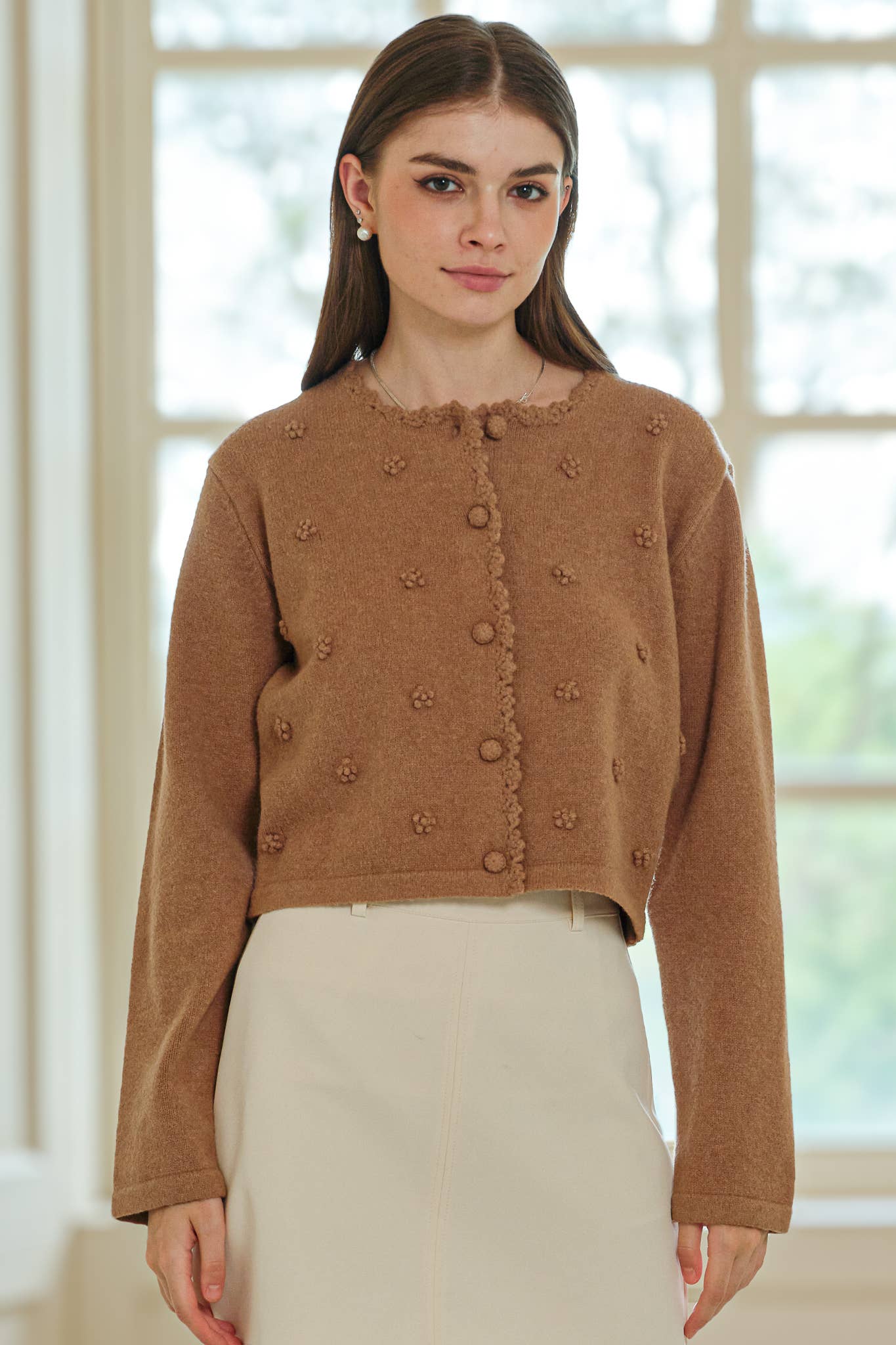 Pom Pom Buttoned Cardigan