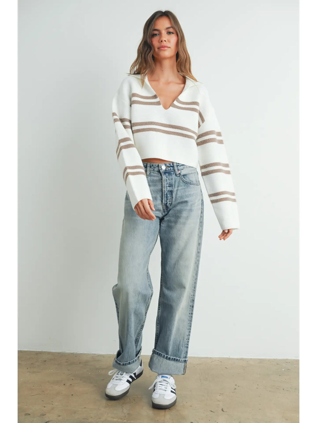 Striped Crop Collar Sweater