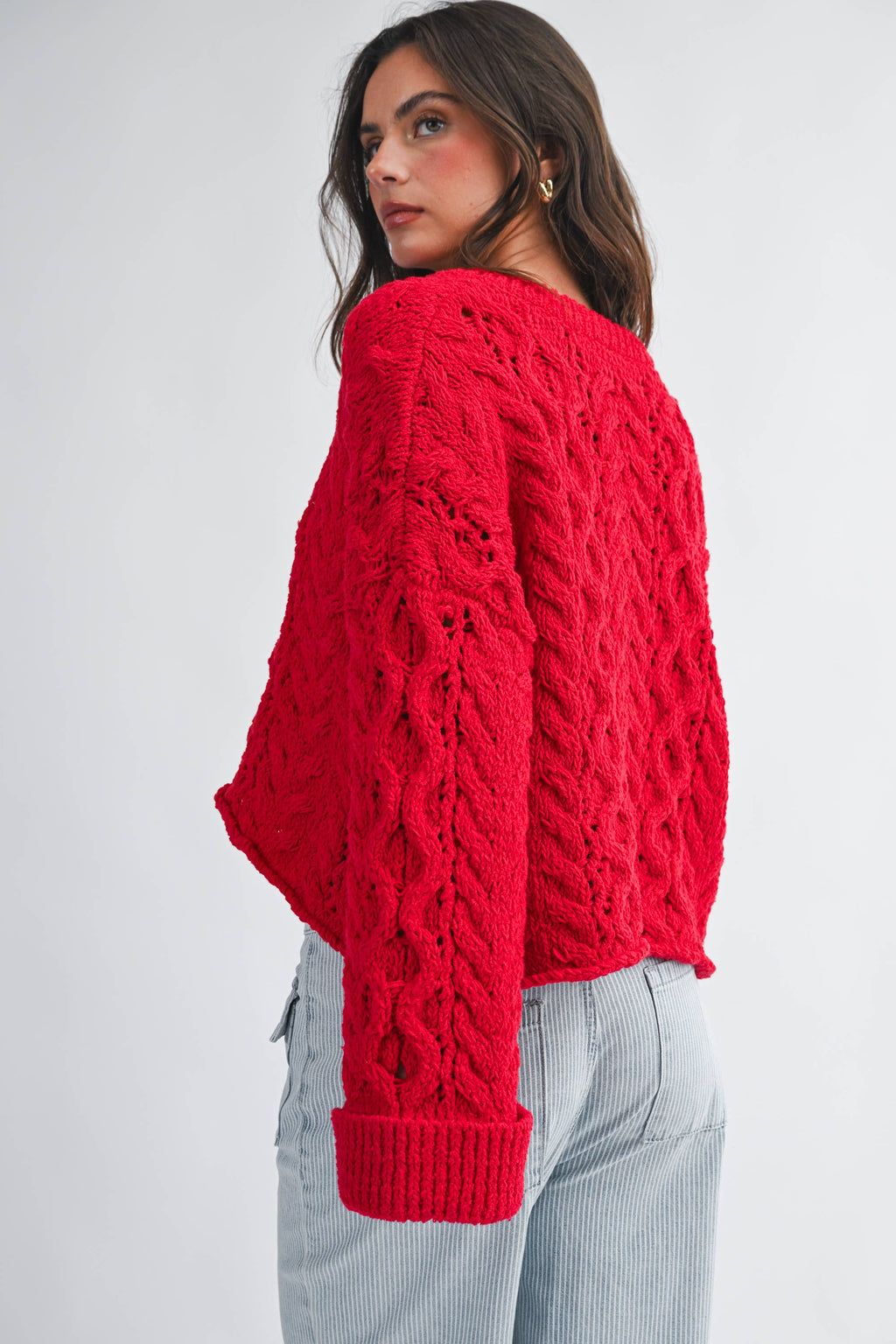 Cropped Henley Knit Sweater