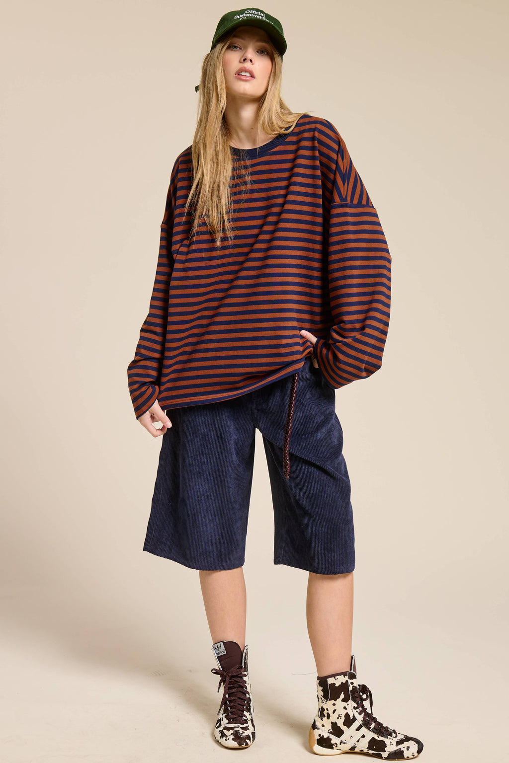 Striped Terry Oversized Long Sleeve Top