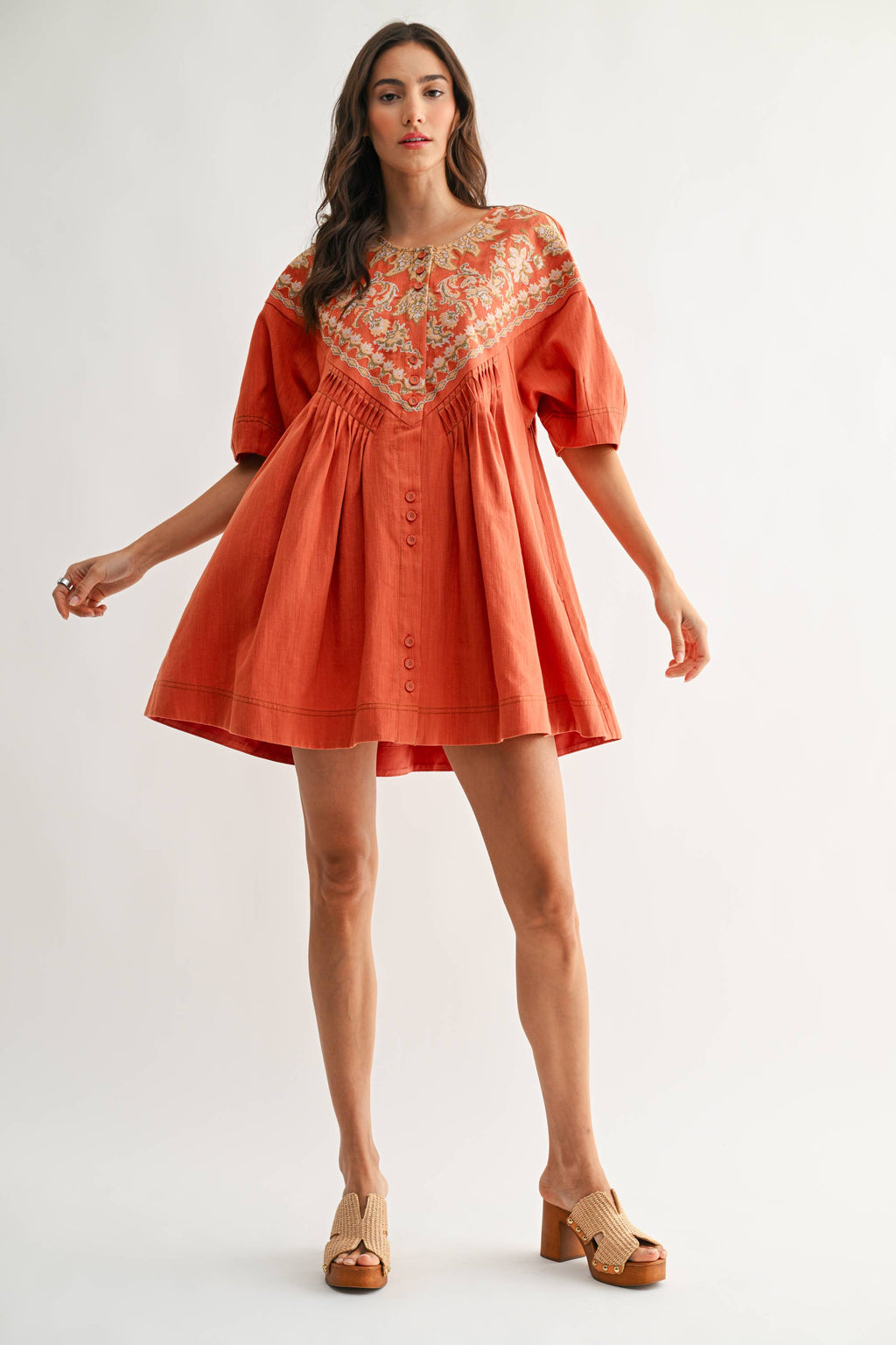 Embroidered Linen Tunic Dress