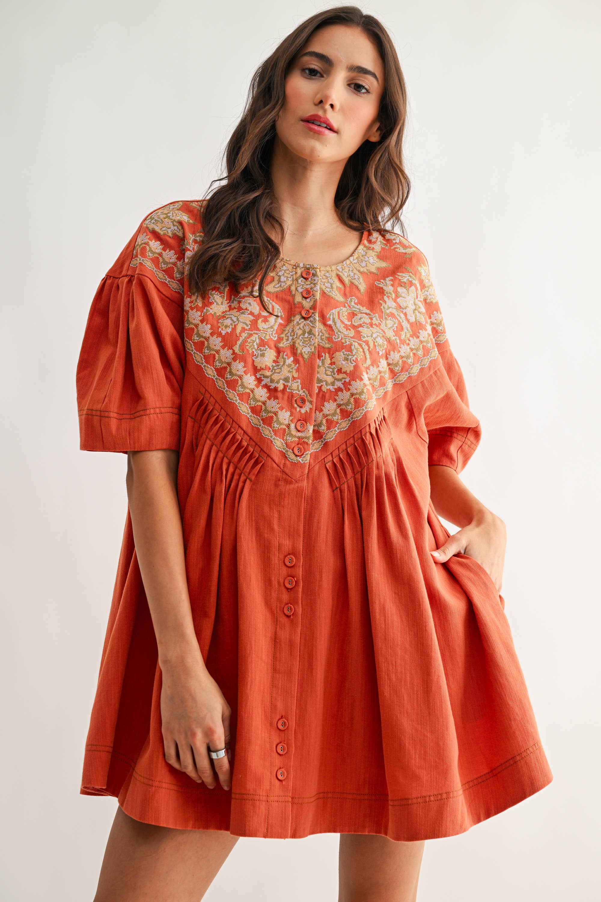 Embroidered Linen Tunic Dress
