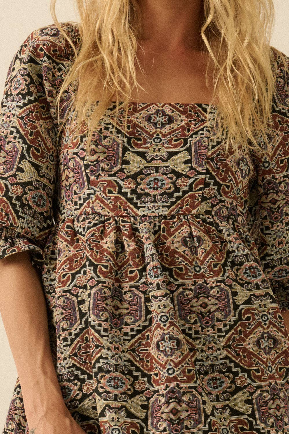 Tapestry Babydoll Mini Dress