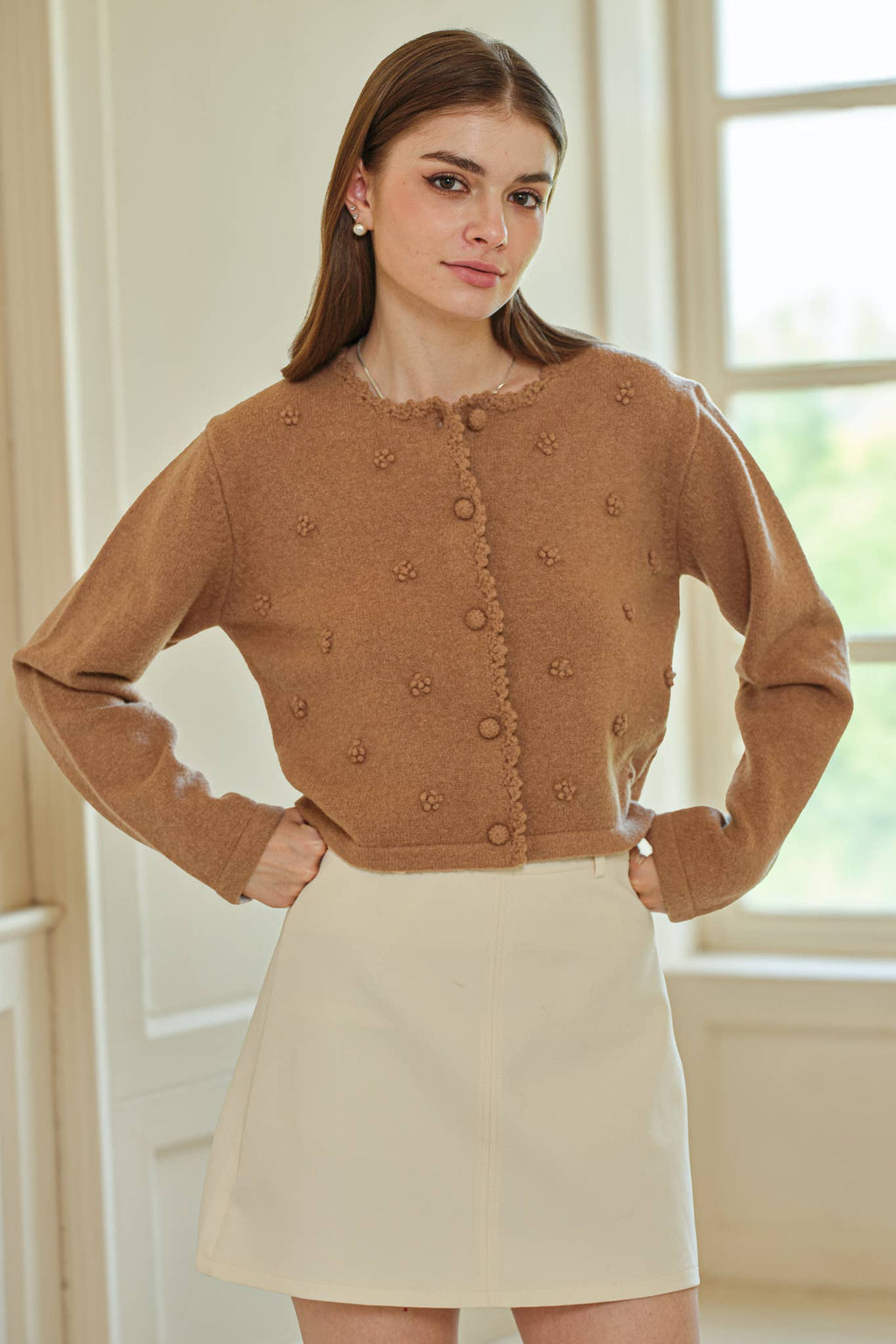 Pom Pom Buttoned Cardigan