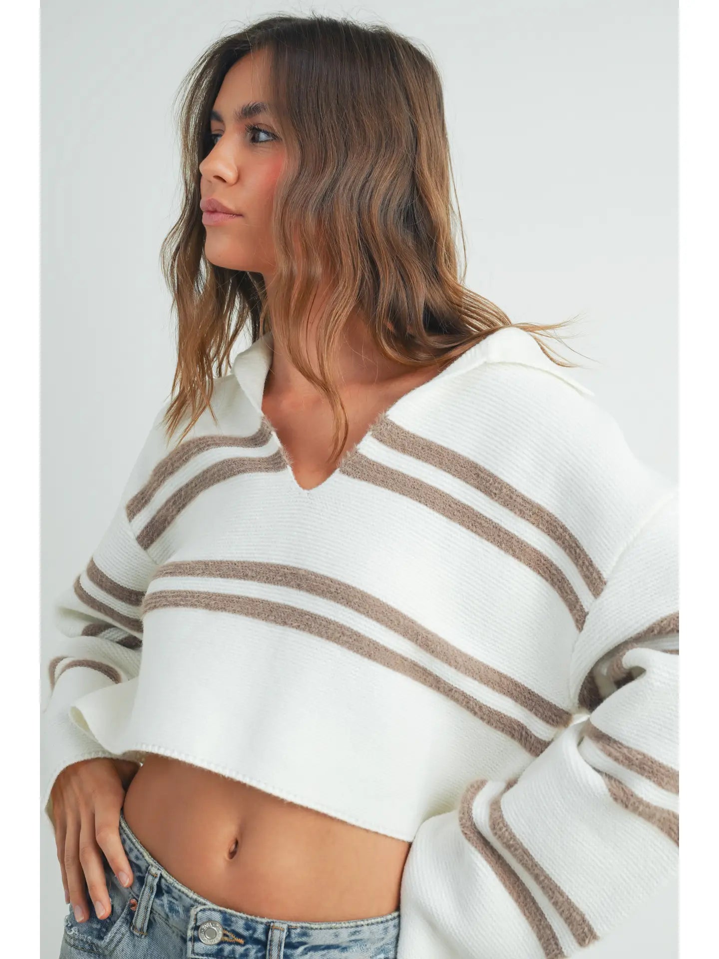 Striped Crop Collar Sweater